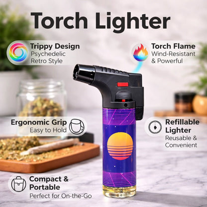 Torch lighter with features highlighted on a blurred background