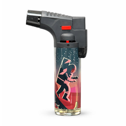 Butane lighter with a colorful design on a white background