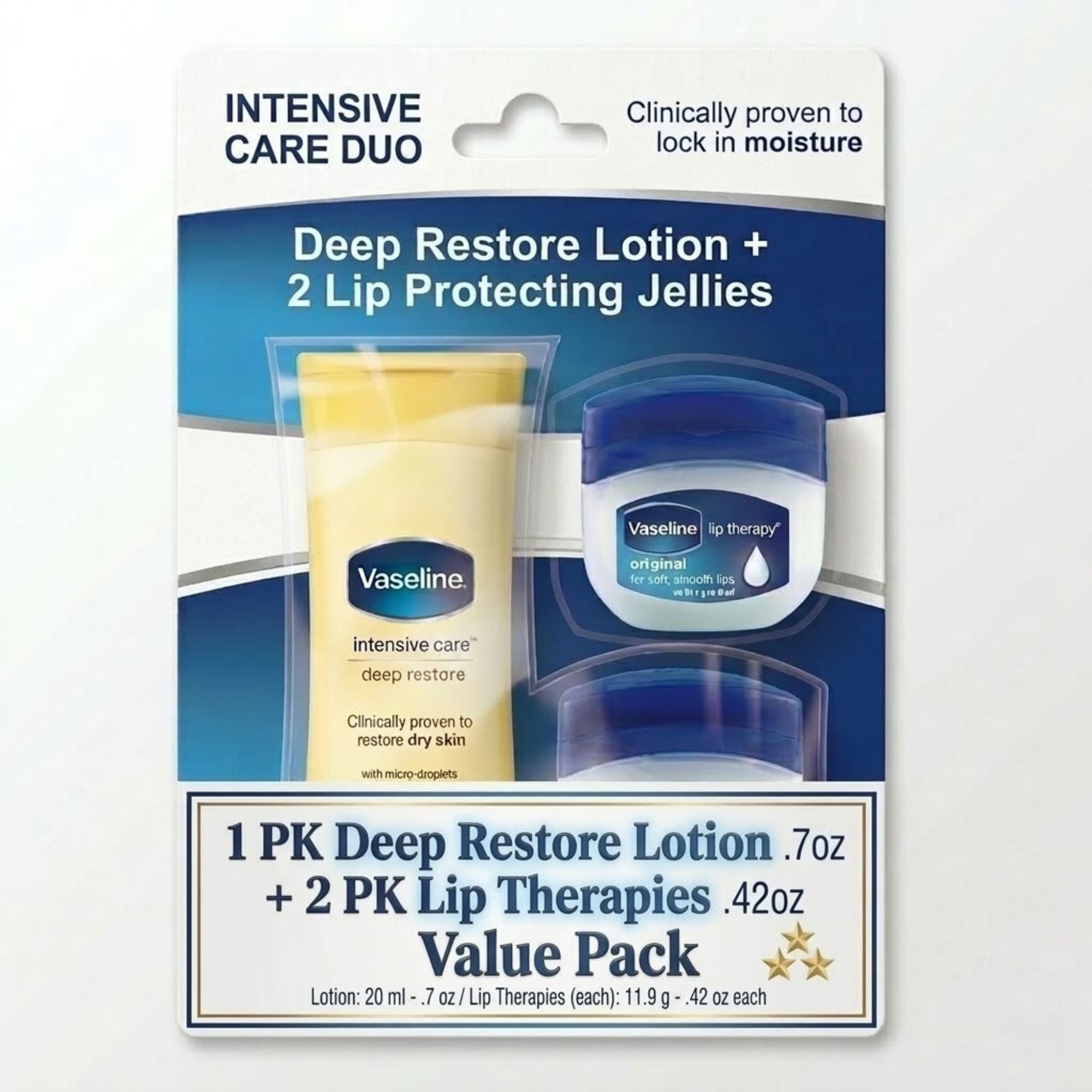 0.7 oz Vaseline Deep Restore Lotion + 0.42 oz Lip Jelly Value Pack Lip Vaseline product detail image