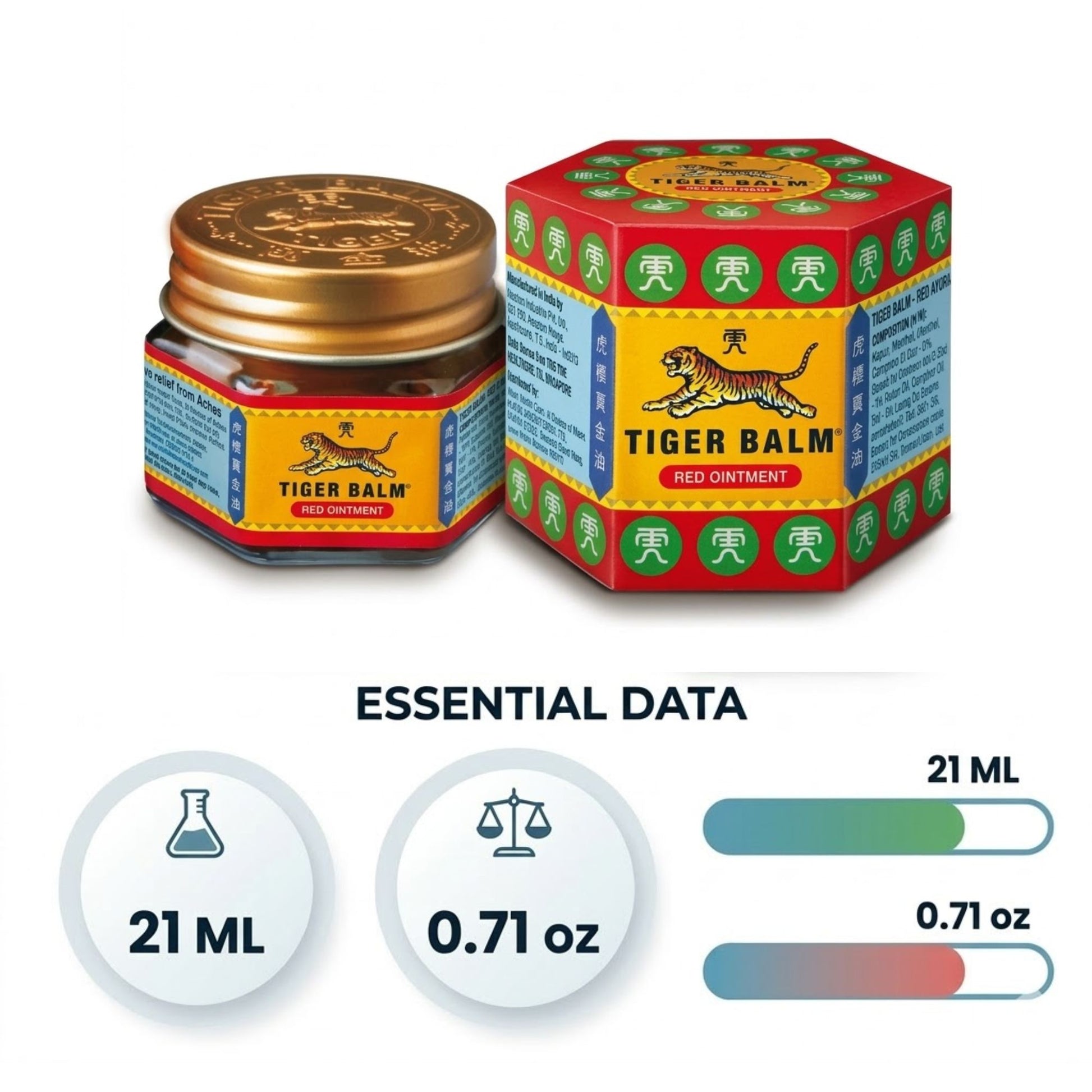 Red Ointment 0.71 oz Tiger Balm Warming Pain Relief Balm