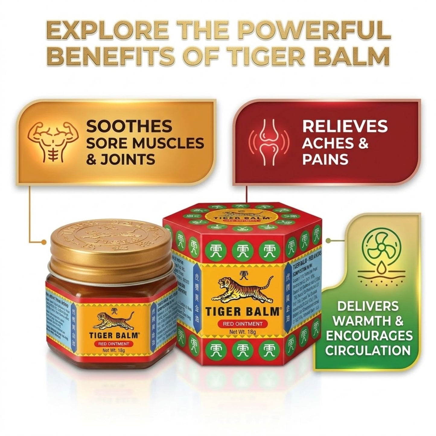 0.71 oz Red Ointment Warming Pain Relief Balm Tiger Balm