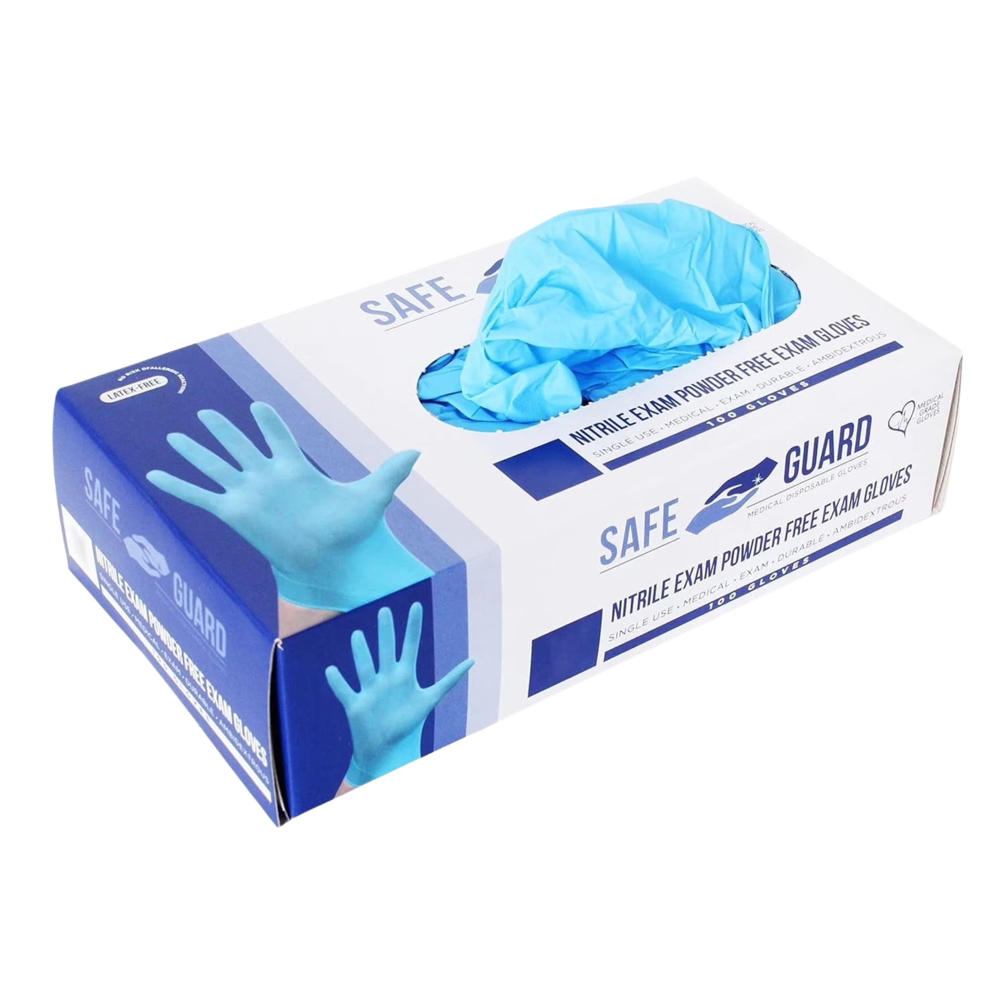 Safeguard 100 Count Medium Blue Nitrile Gloves Powder Free & Latex Free Food Disposable Gloves main product image