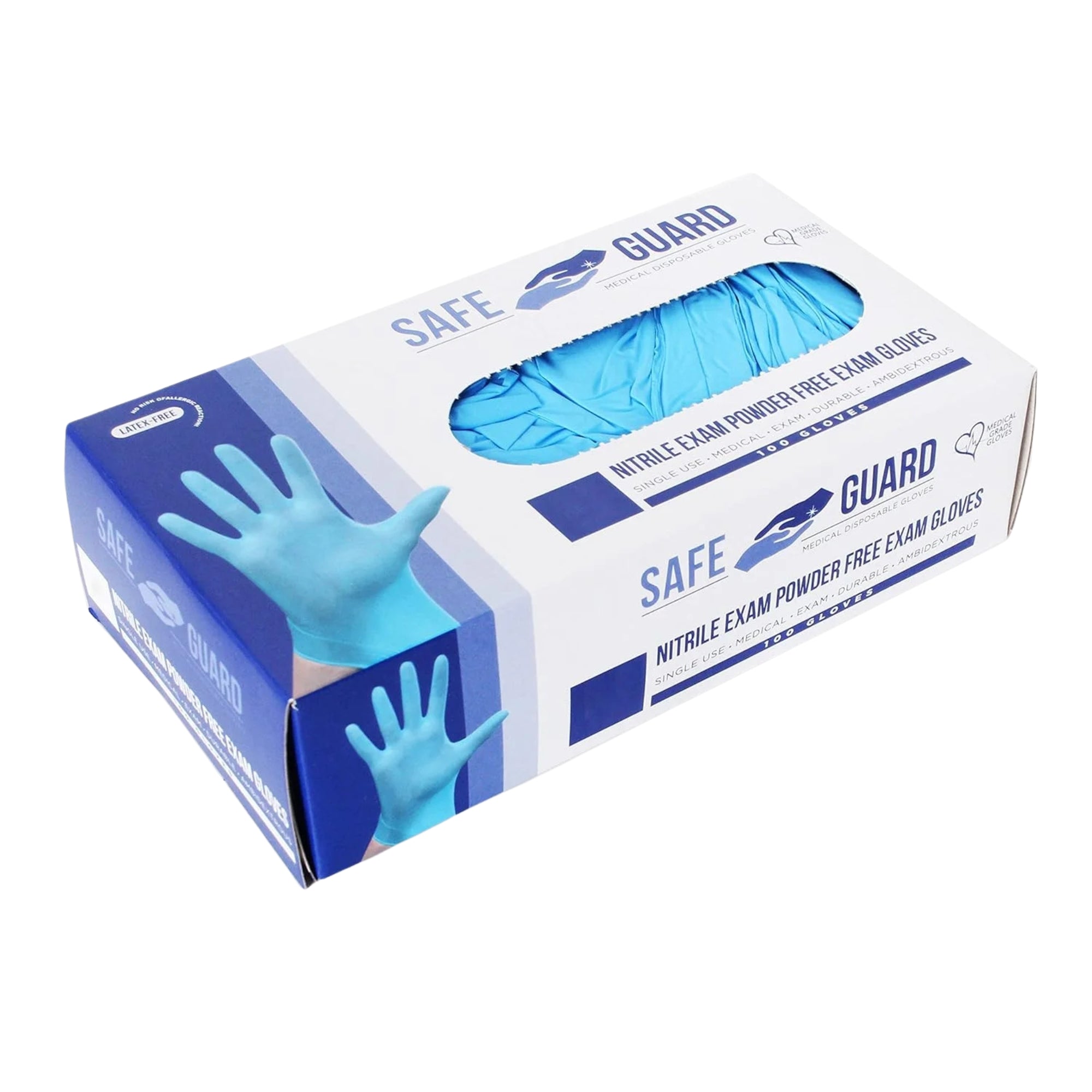Safeguard 100 Count Large Blue Nitrile Gloves Powder Free Latex Free Food Disposable Gloves size and feature image
