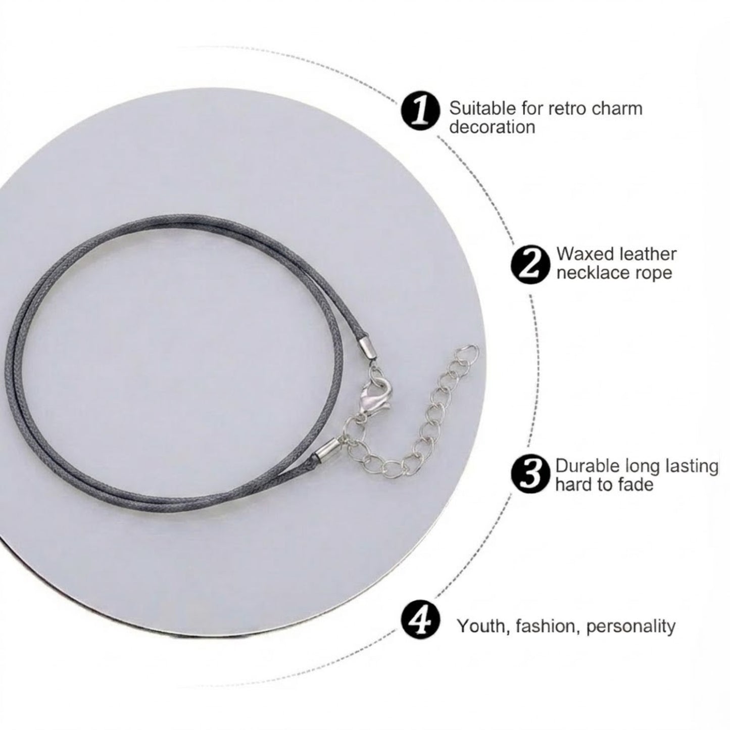 24" Waxed Leather Necklace Cord with Adjustable Clasp size and feature image