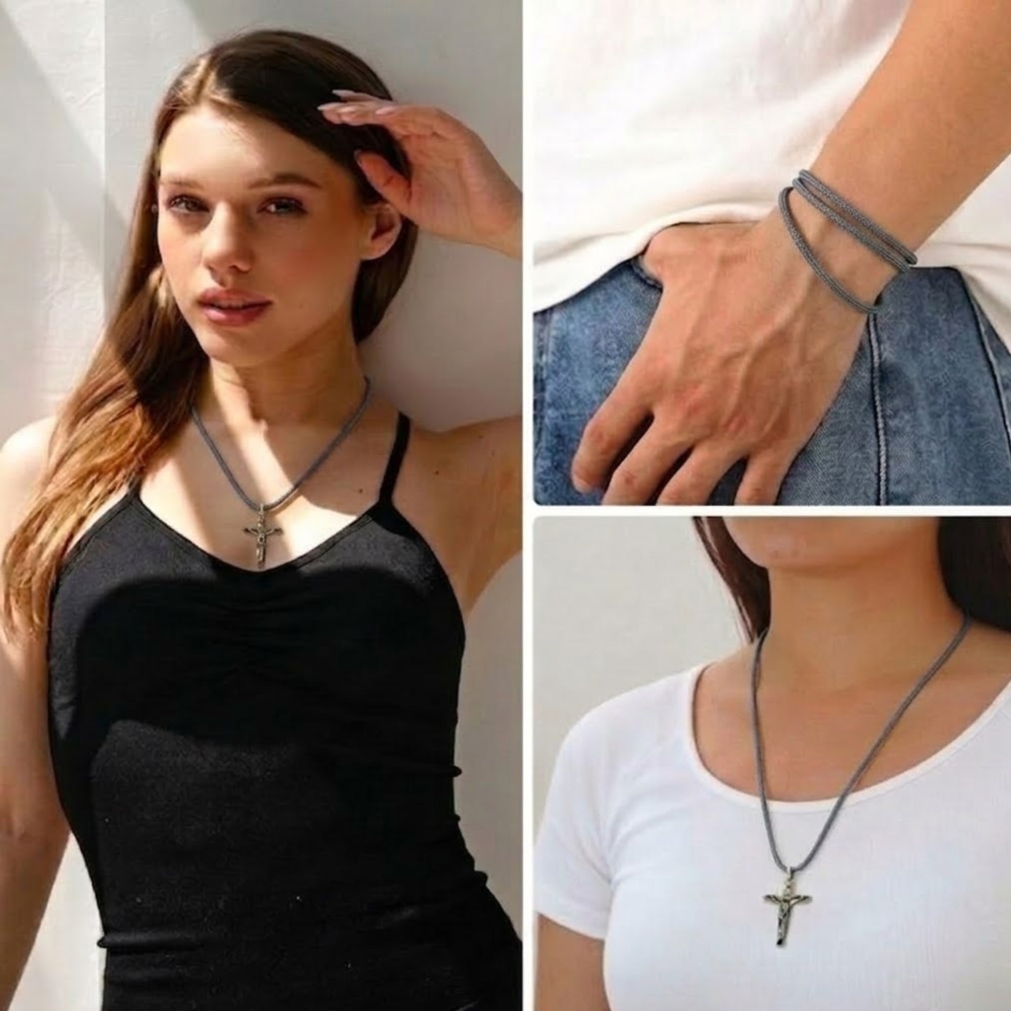 24" Waxed Leather Necklace Cord with Adjustable Clasp lifestyle use image