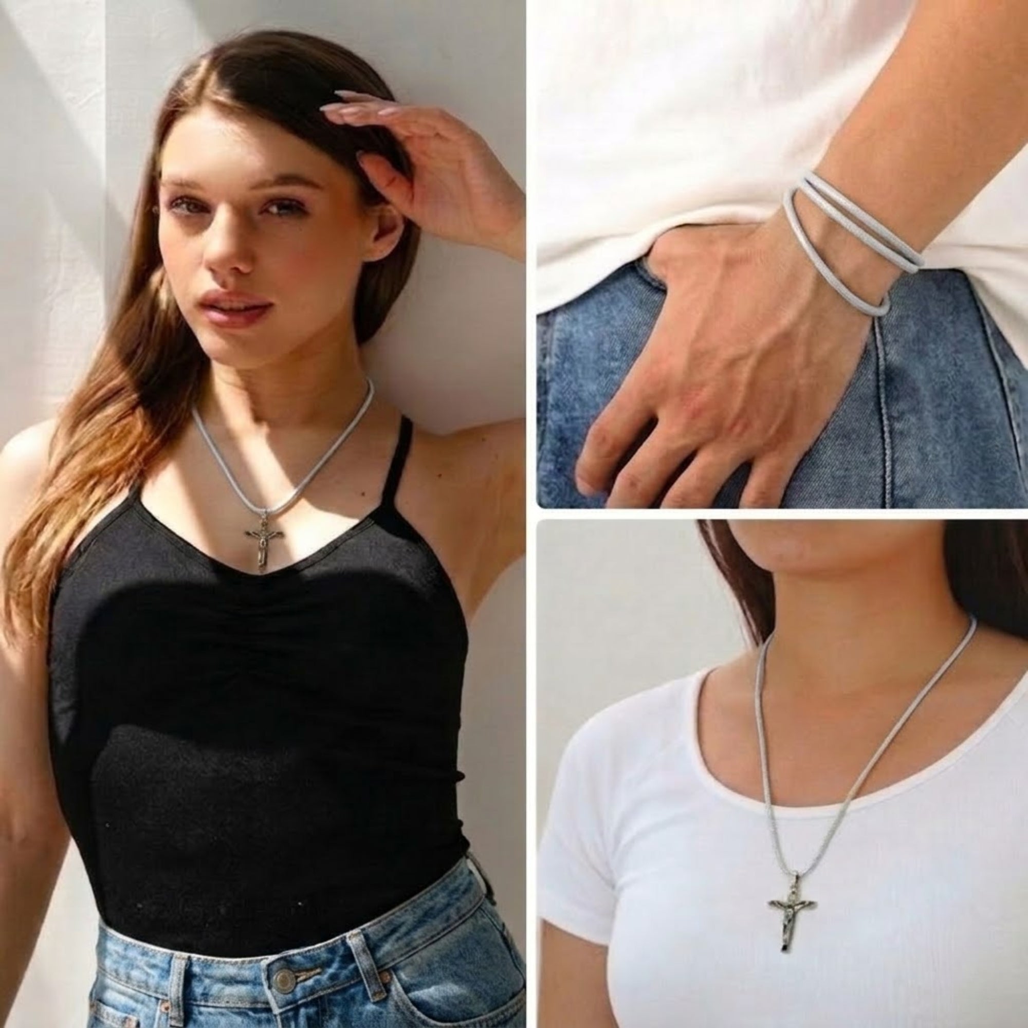 24" Waxed Leather Cord Necklace with Adjustable Clasp lifestyle use image