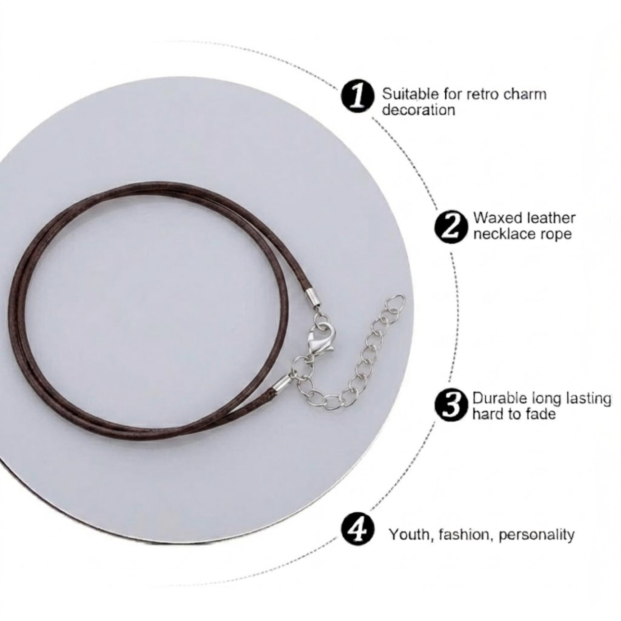 24" Waxed Leather Cord Necklace with Lobster Clasp Necklaces size and feature image