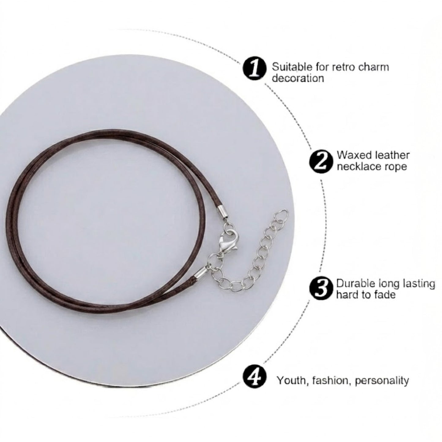 24" Waxed Leather Cord Necklace with Lobster Clasp Necklaces size and feature image