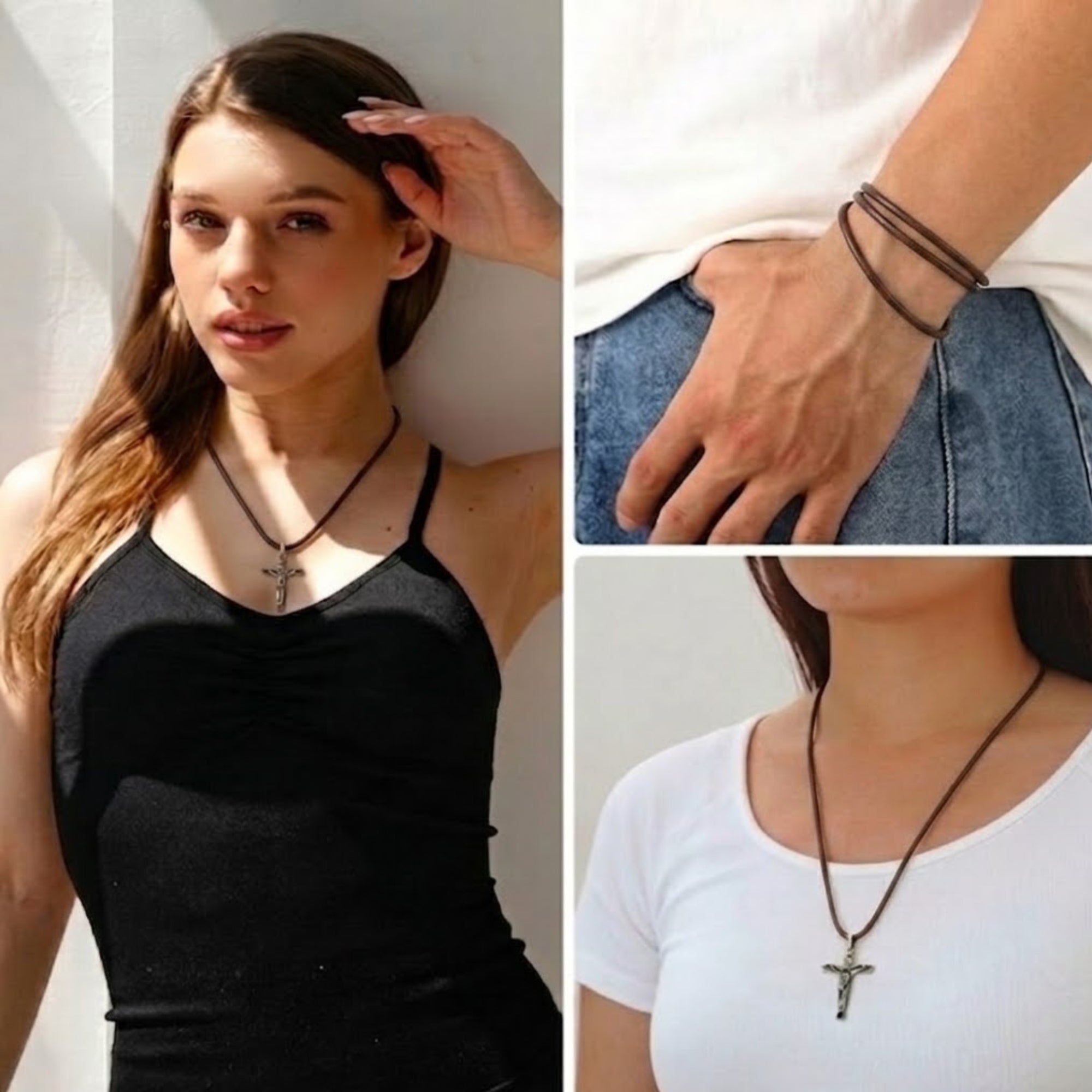 24" Waxed Leather Cord Necklace with Lobster Clasp Necklaces lifestyle use image