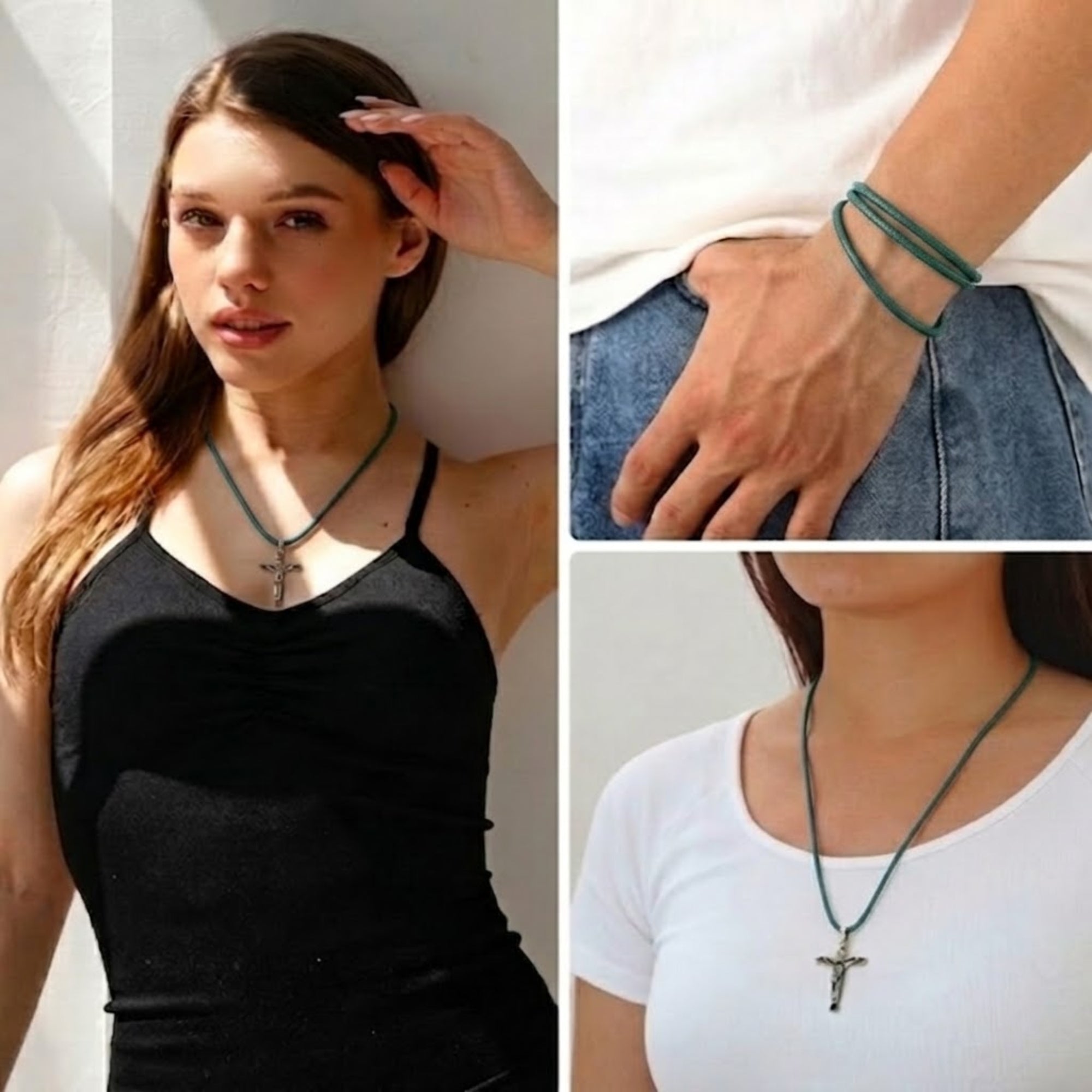 24" Waxed Leather Cord Necklace with Lobster Clasp Necklaces lifestyle use image