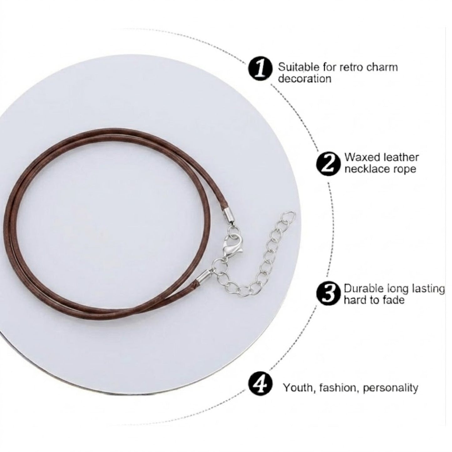 24" Waxed Leather Necklace Cord with Adjustable Lobster Clasp Necklaces size and feature image