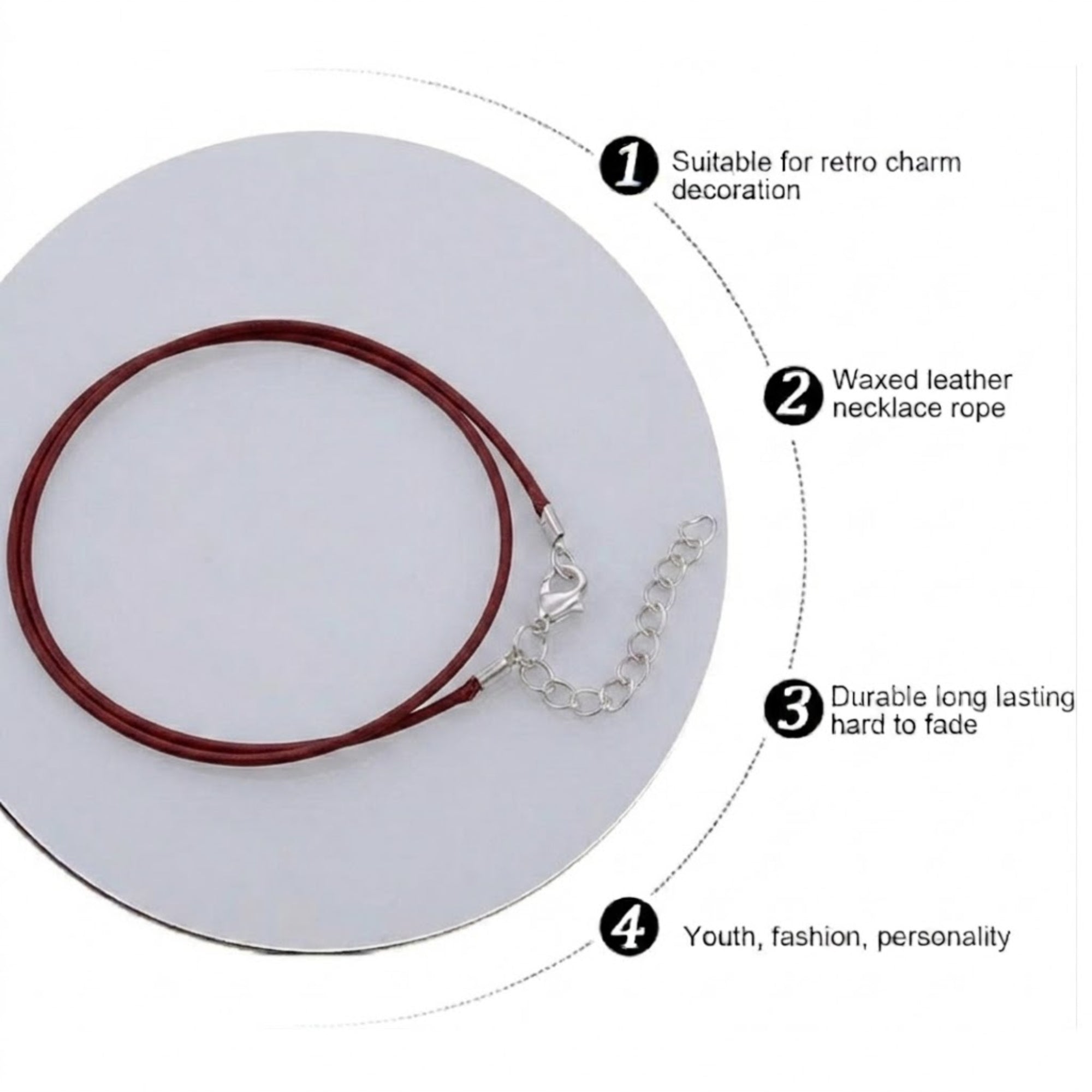 24" Waxed Leather Cord Necklace with Lobster Clasp Necklaces size and feature image