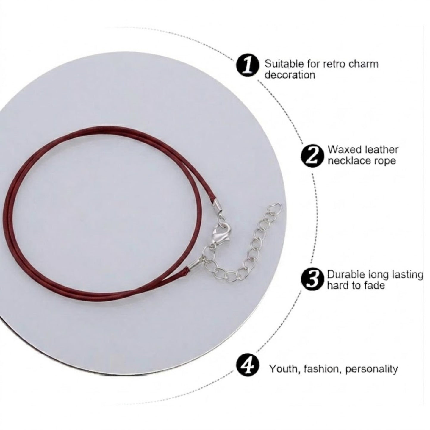 24" Waxed Leather Cord Necklace with Lobster Clasp Necklaces size and feature image
