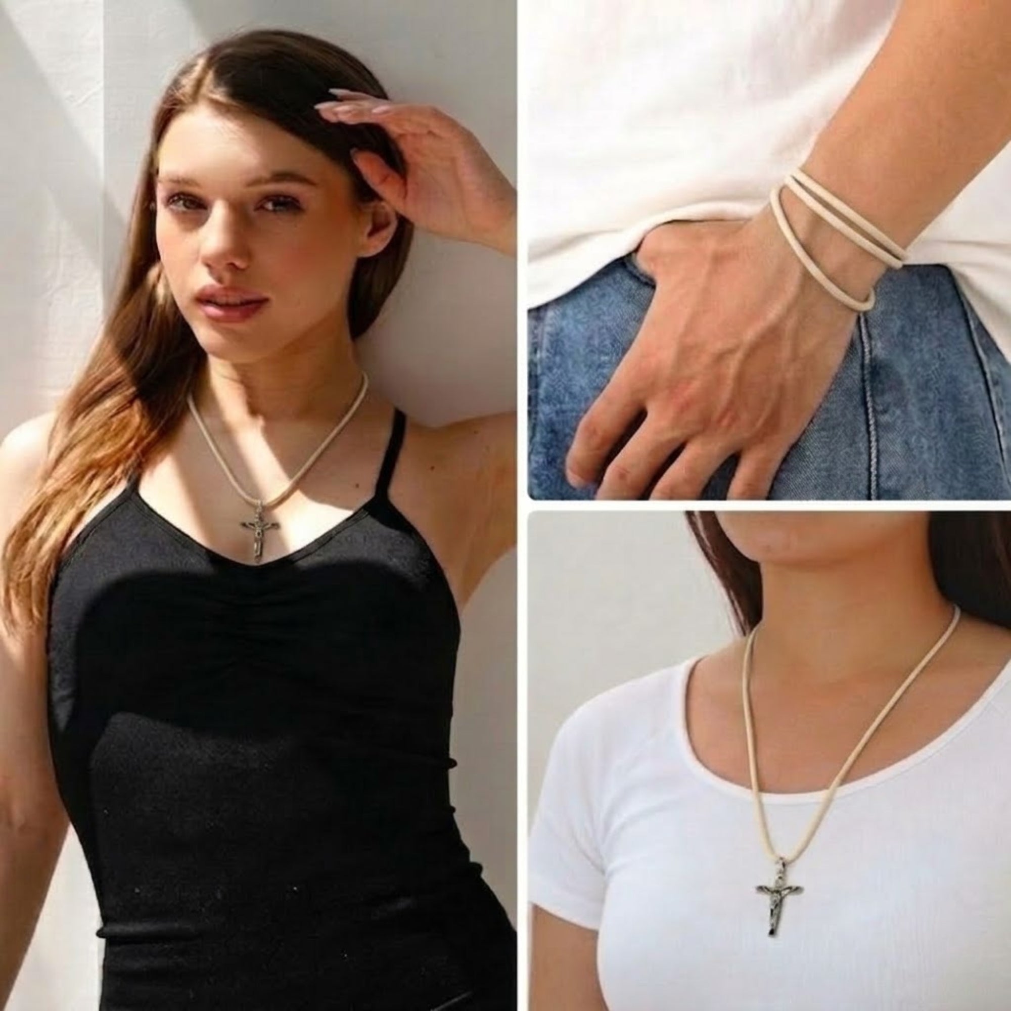 24" Waxed Leather Cord Necklace with Lobster Clasp lifestyle use image