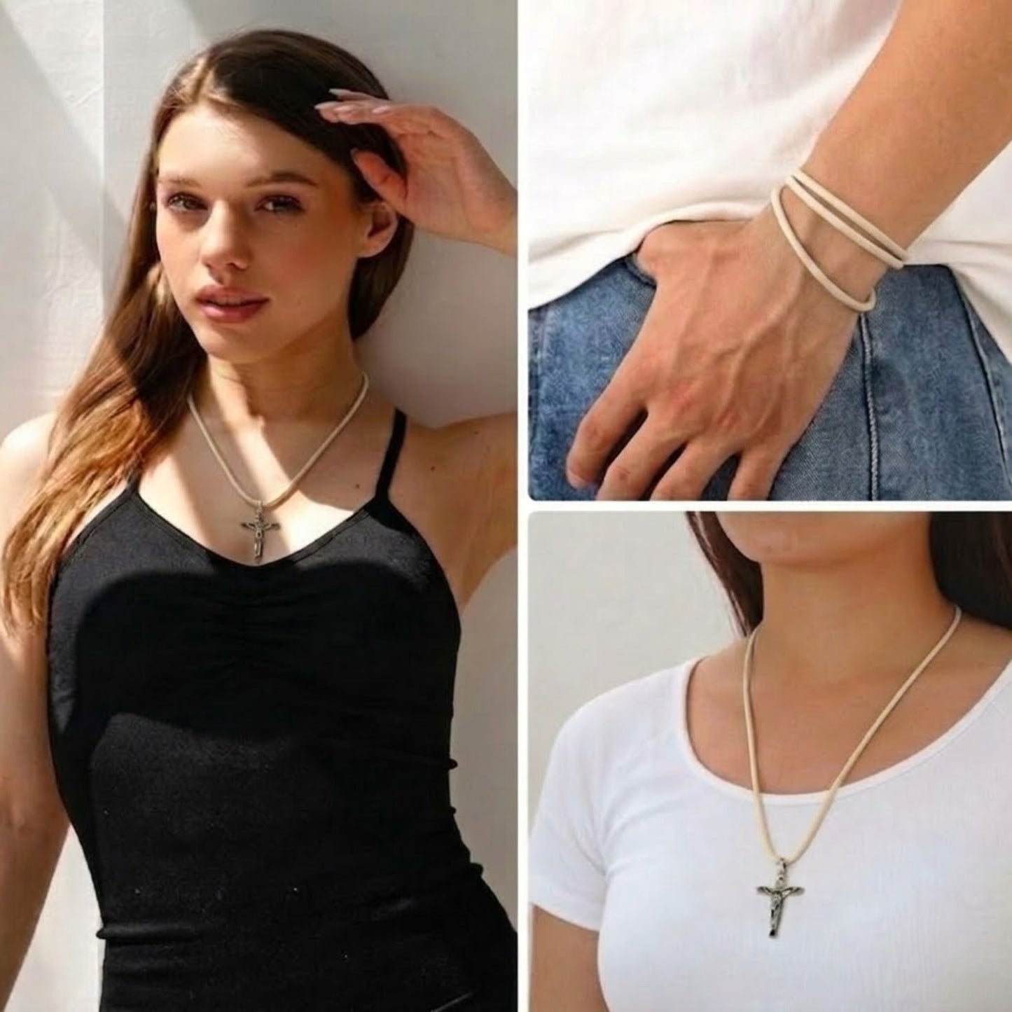24" Waxed Leather Cord Necklace with Lobster Clasp lifestyle use image