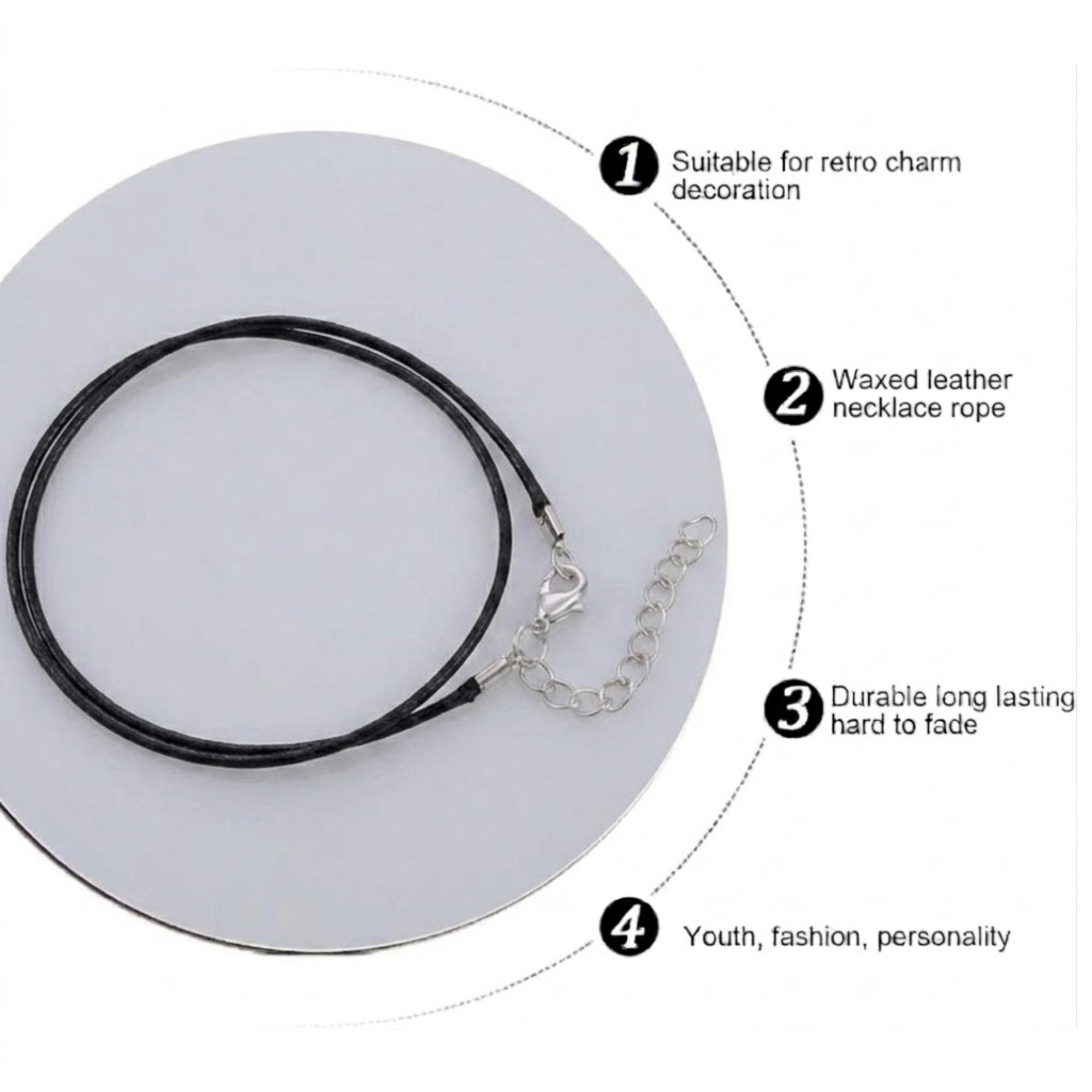 24" Waxed Leather Cord Necklace with Adjustable Silver Clasp Necklaces size and feature image