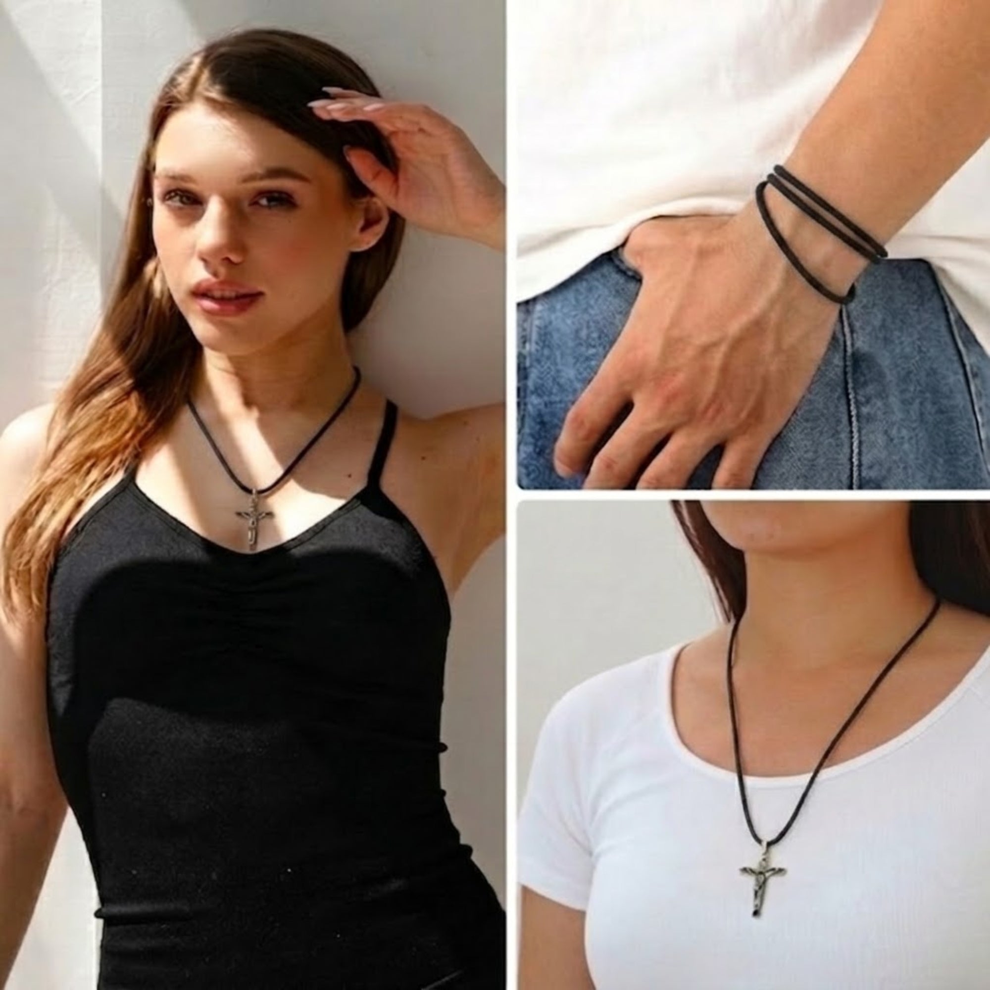 24" Waxed Leather Cord Necklace with Adjustable Silver Clasp Necklaces lifestyle use image