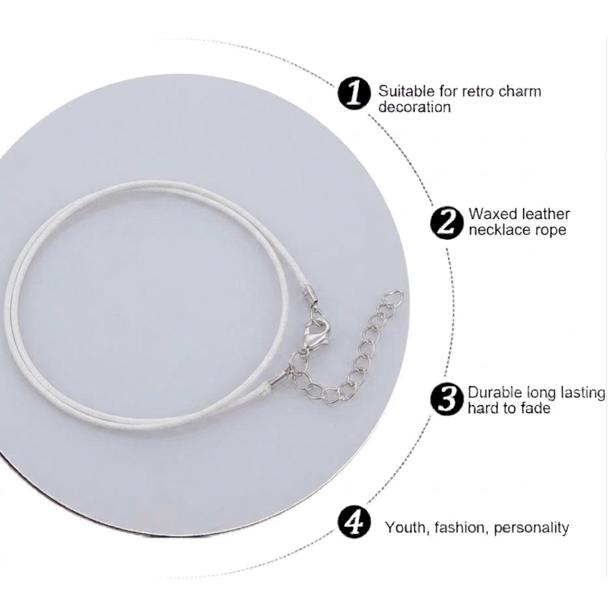 24" Premium Waxed Leather Cord Necklace with Adjustable Clasp Necklaces size and feature image