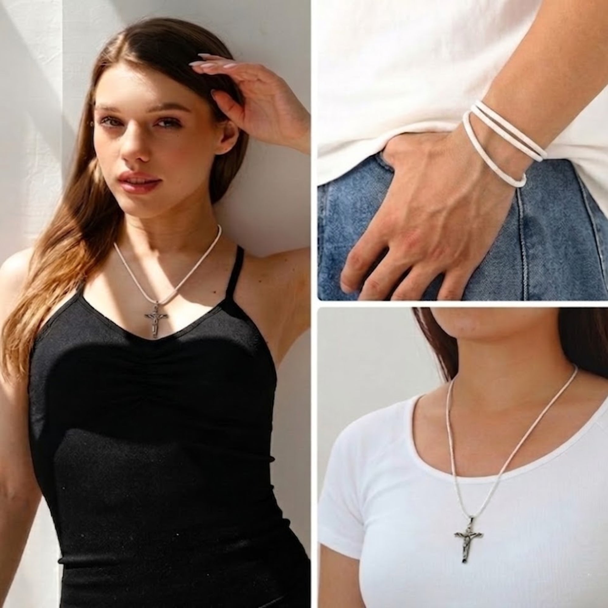24" Premium Waxed Leather Cord Necklace with Adjustable Clasp Necklaces lifestyle use image