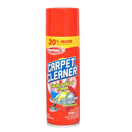 Red can of Powerhouse Carpet Cleaner on a white background