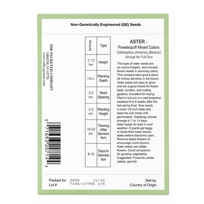 140mg Aster Powderpuff Flower Seeds Heirloom Easy Grow