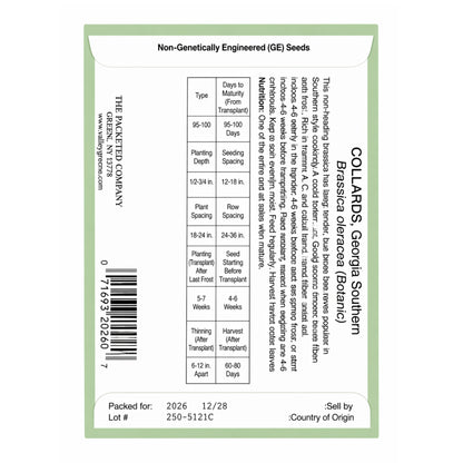 Collard Greens Heirloom Seed Pack Georgia Southern 800mg