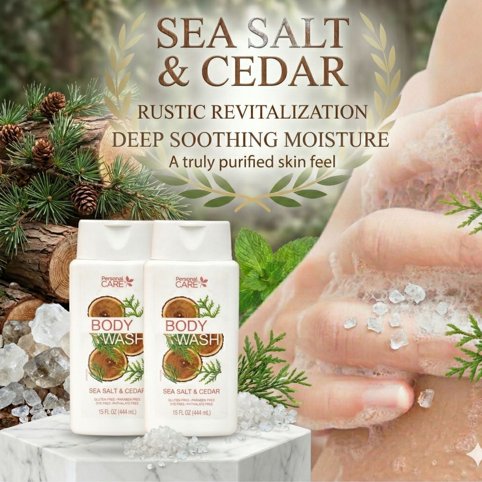 15 fl oz Personal Care Sea Salt and Cedar Body Wash Bath Essential size and feature image