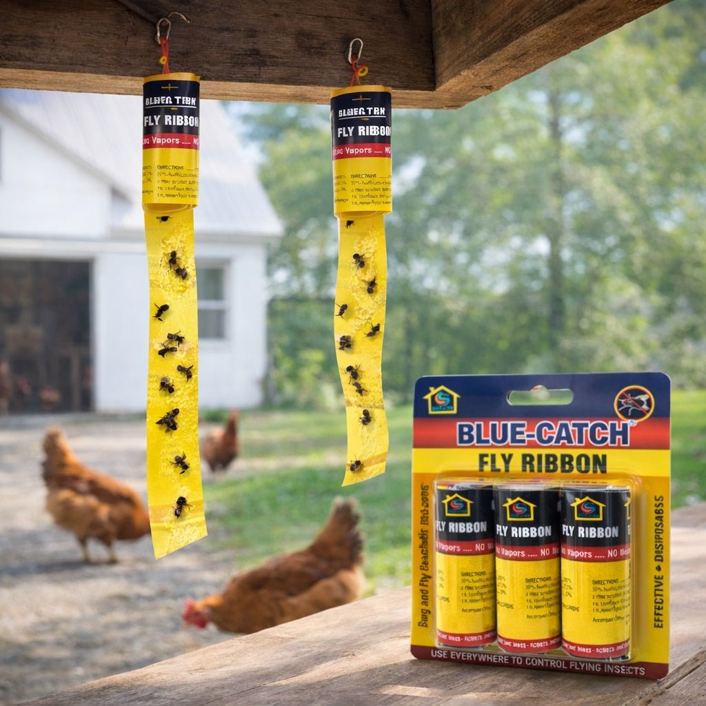 4 Pack Blue Catch Fly Ribbon – Sticky Fly Traps lifestyle use image