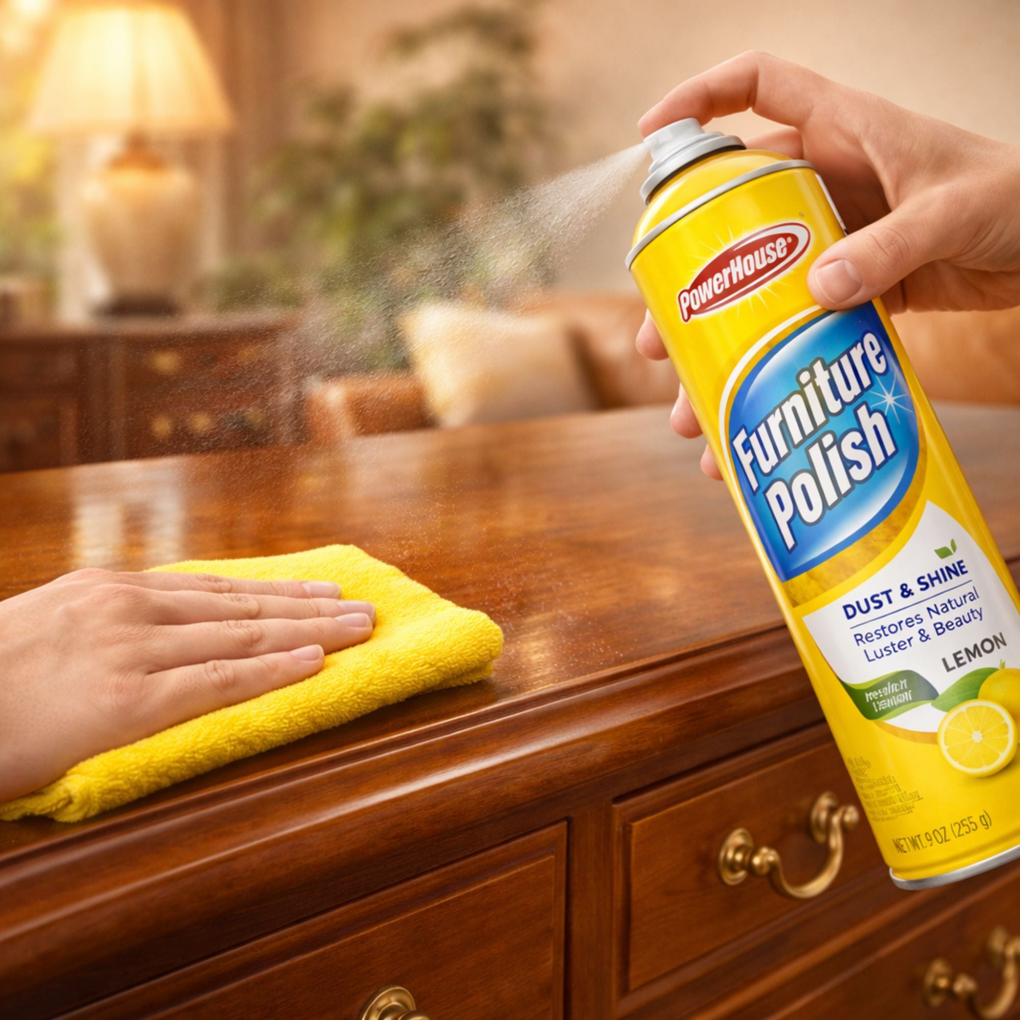 9oz Furniture Polish Spray: Dust Shine Restores Wood Luster Lemon Scent Home Care size and feature image