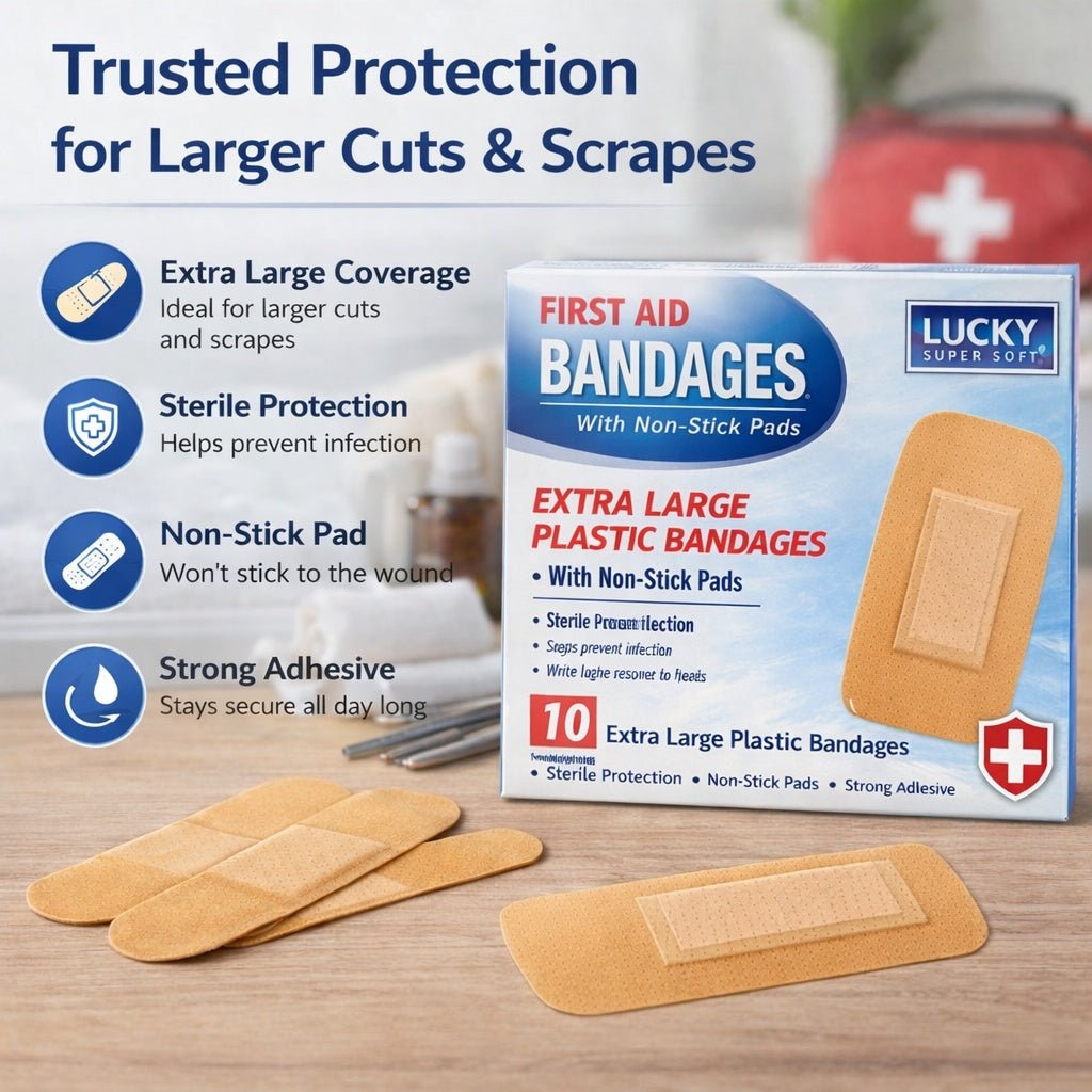 10 ct Extra Large First Aid Bandages – Sterile Plastic Adhesive Strips Adhesive Bandages product detail image