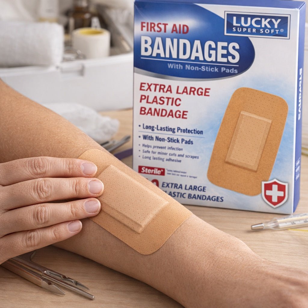 10 ct Extra Large First Aid Bandages – Sterile Plastic Adhesive Strips Adhesive Bandages size and feature image