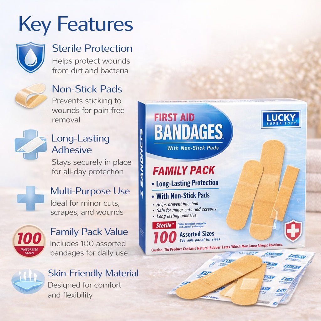 100 ct First Aid Bandages – Sterile Adhesive Strips Family Pack Adhesive Bandages product detail image