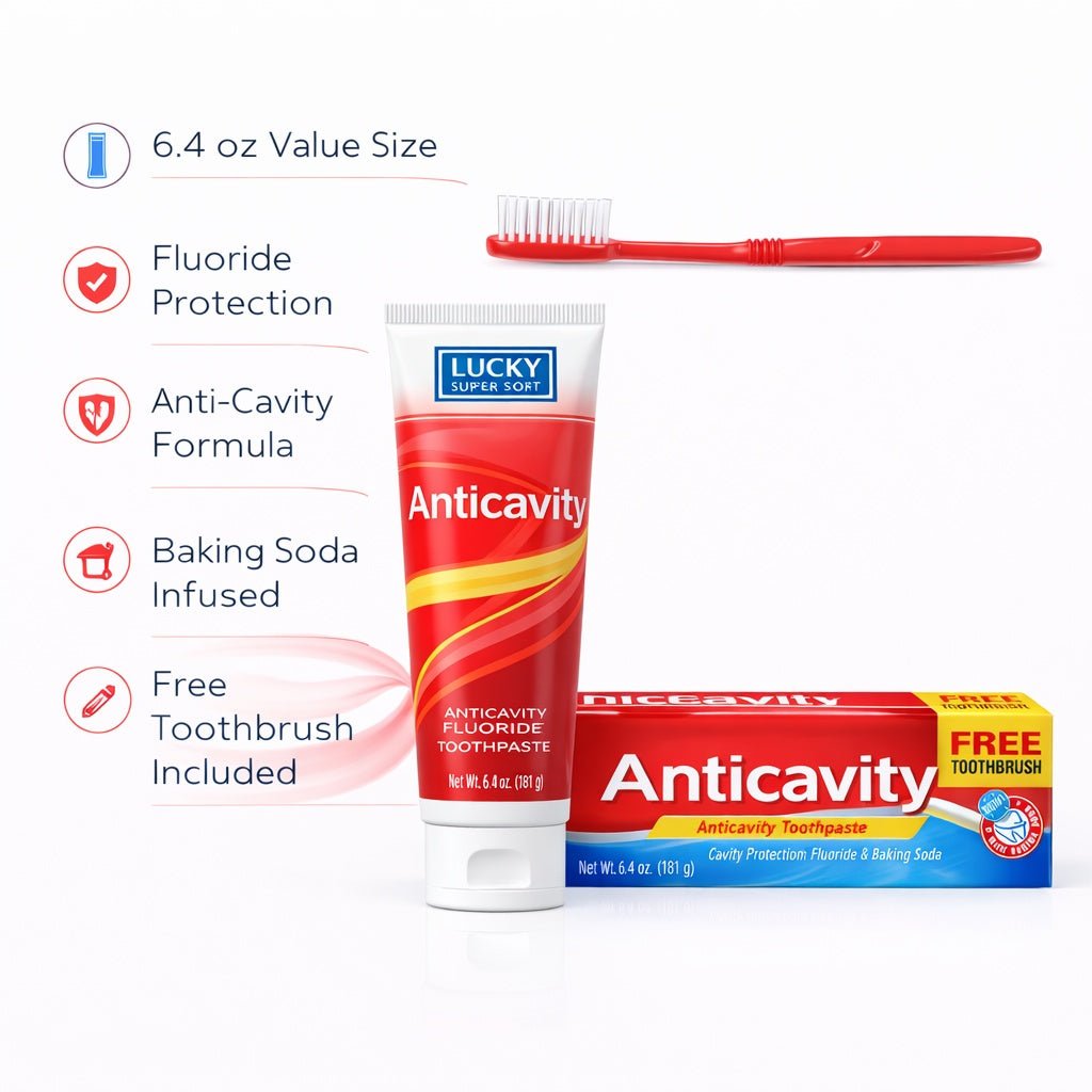 6.4 oz Anticavity Fluoride Toothpaste with Free Toothbrush product detail image