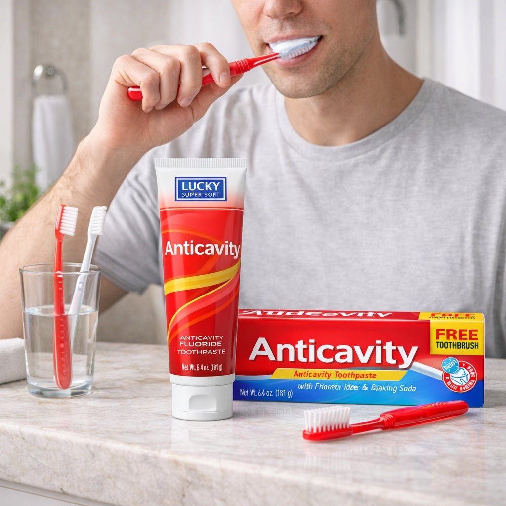 6.4 oz Anticavity Fluoride Toothpaste with Free Toothbrush size and feature image