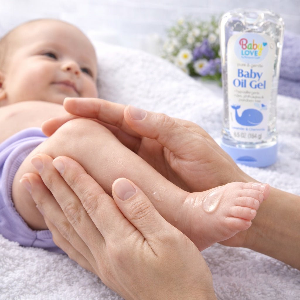 6.5 oz Baby Love Baby Oil Gel – Lavender & Chamomile lifestyle use image