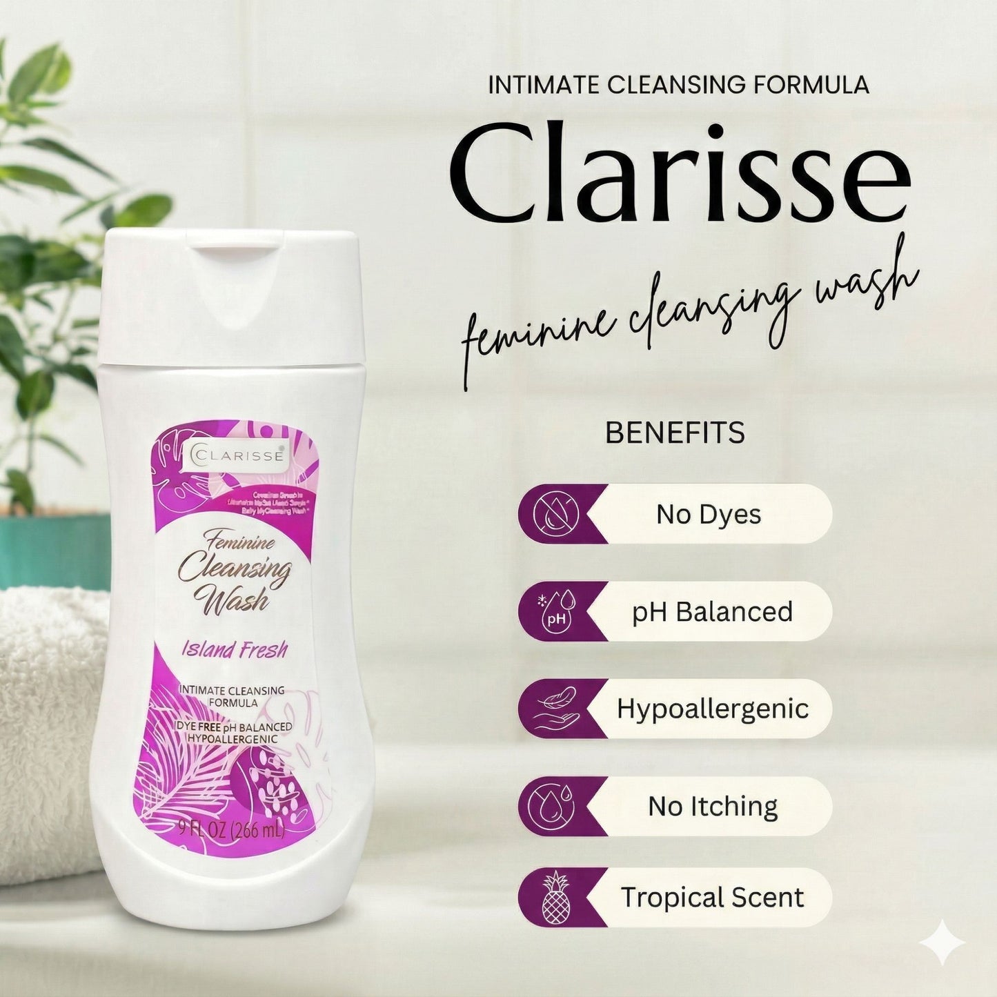 9 fl oz Clarisse Feminine Cleansing Wash Island Fresh Personal Care Hygiene Personal care product detail image