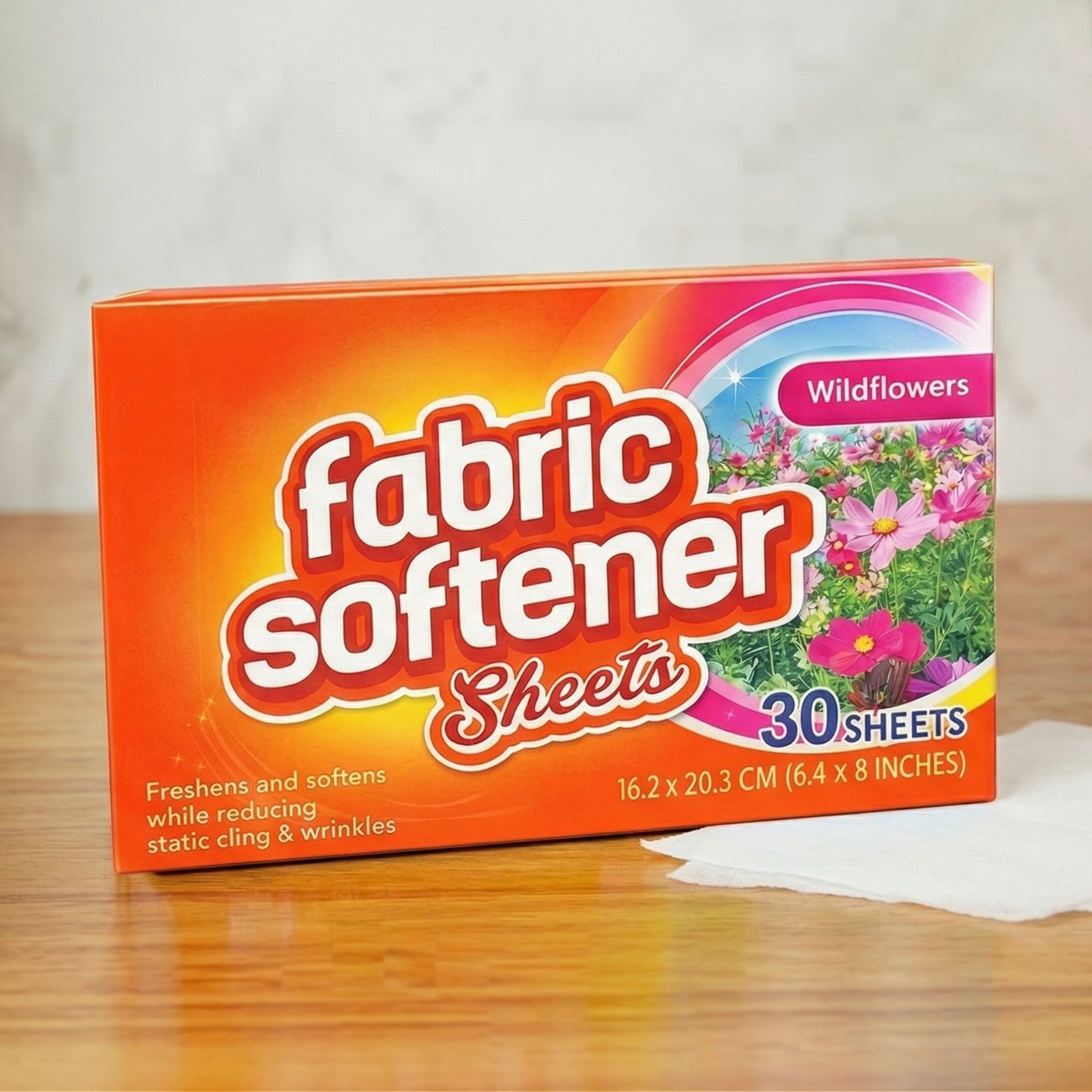PowerHouse Fabric Softener Sheets Wildflowers orange box 30 sheets reduces static cling and wrinkles freshens and softens clothes