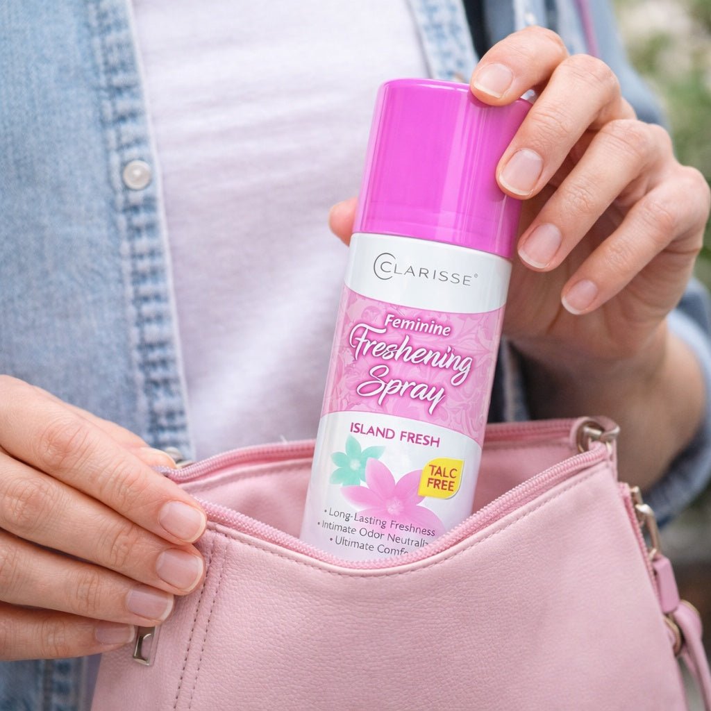 2 oz Clarisse Feminine Freshening Spray – Island Fresh Feminine Hygiene lifestyle use image