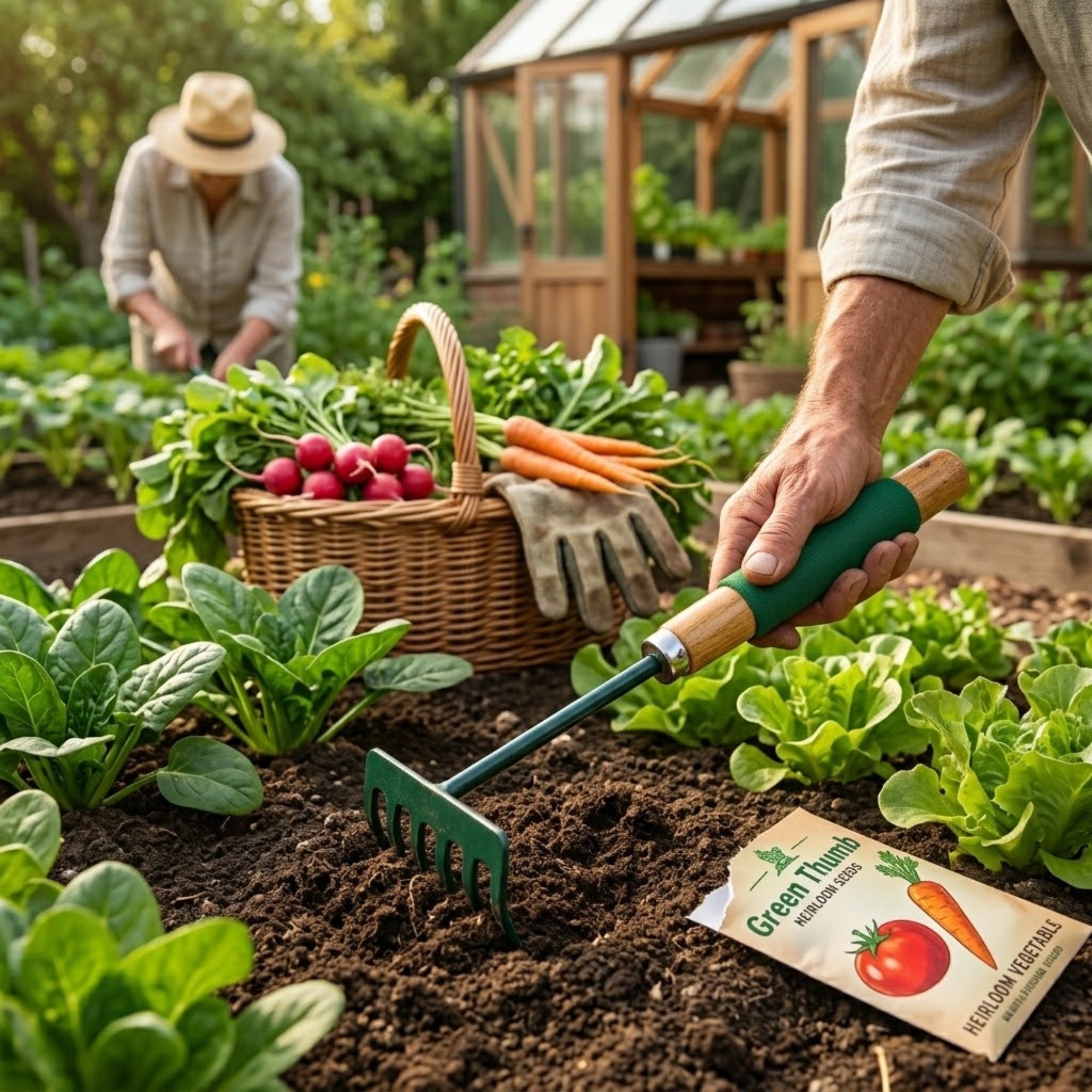 Ergonomic Hand Cultivator Rake for Garden Weeding and Tilling Garden tools size and feature image