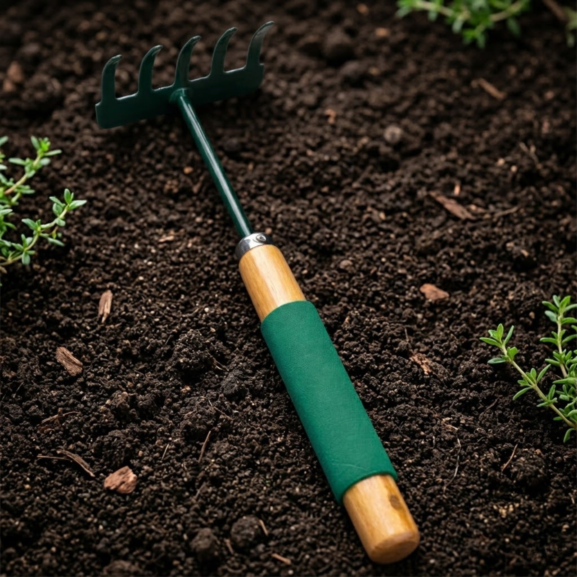 Ergonomic Hand Cultivator Rake for Garden Weeding and Tilling Garden tools lifestyle use image