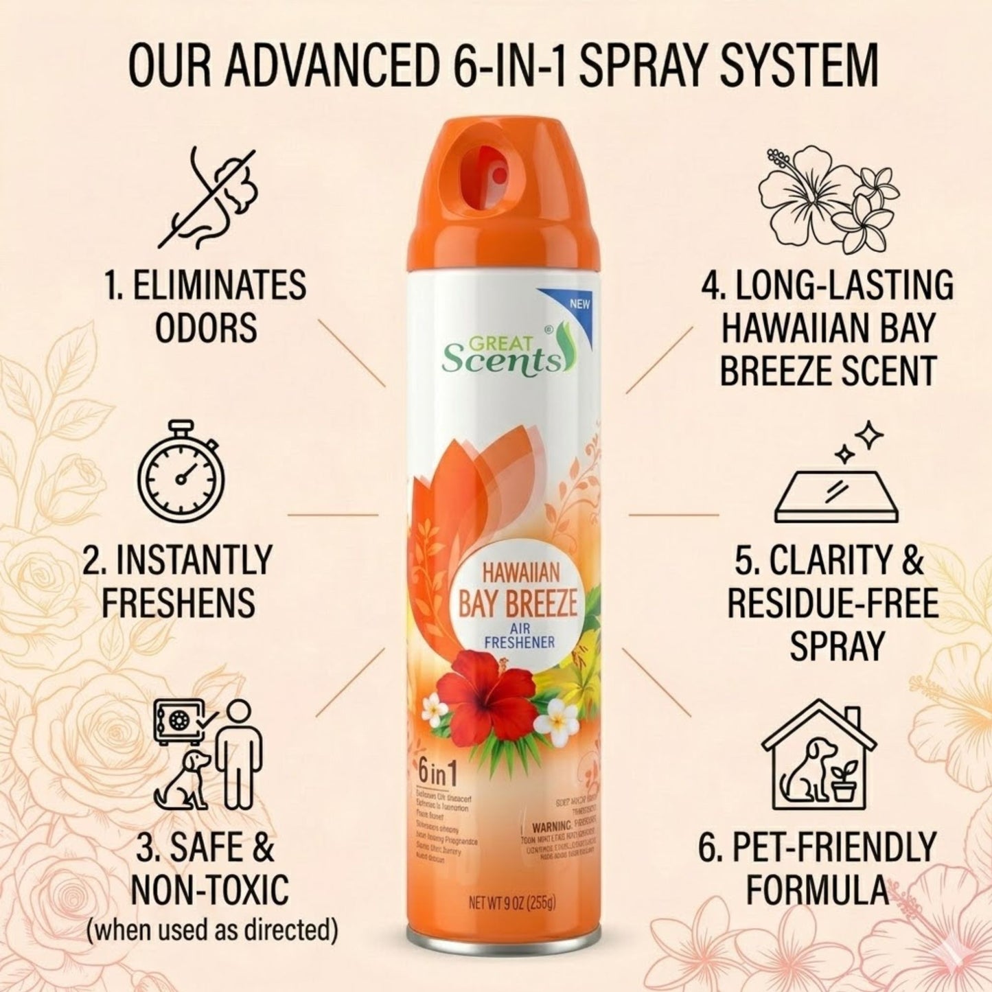 9 oz Great Scents Hawaiian Bay Breeze Air Freshener Spray Air Freshioner size and feature image
