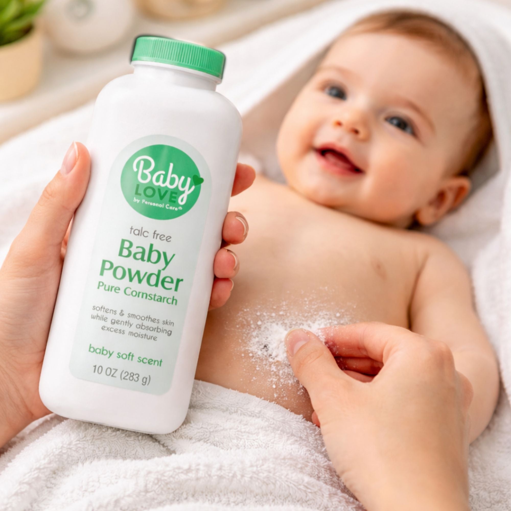 Talc Free Baby Powder Pure Cornstarch Soft Scent 10 oz Skin Care Safe Body Powder size and feature image