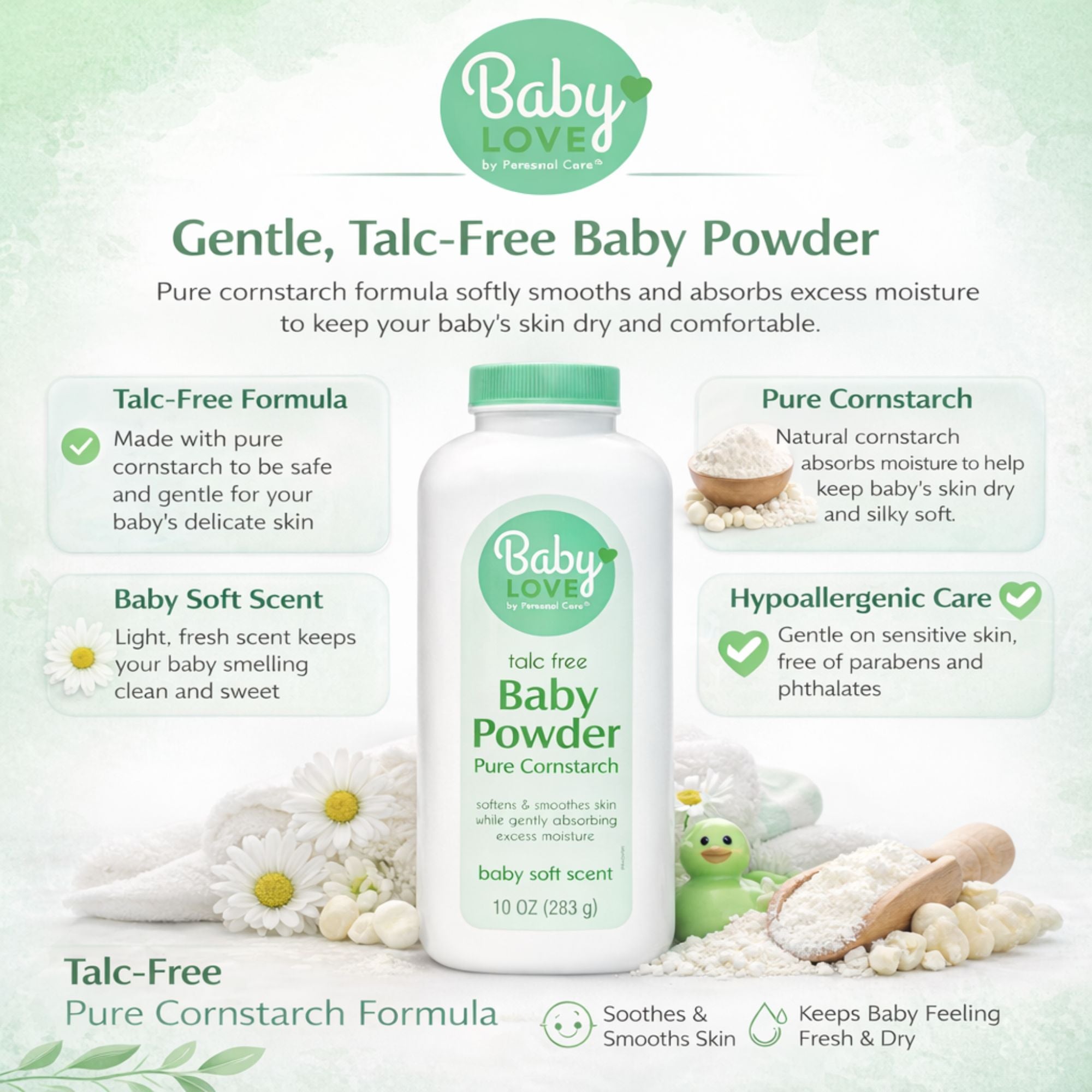 Talc Free Baby Powder Pure Cornstarch Soft Scent 10 oz Skin Care Safe Body Powder product detail image