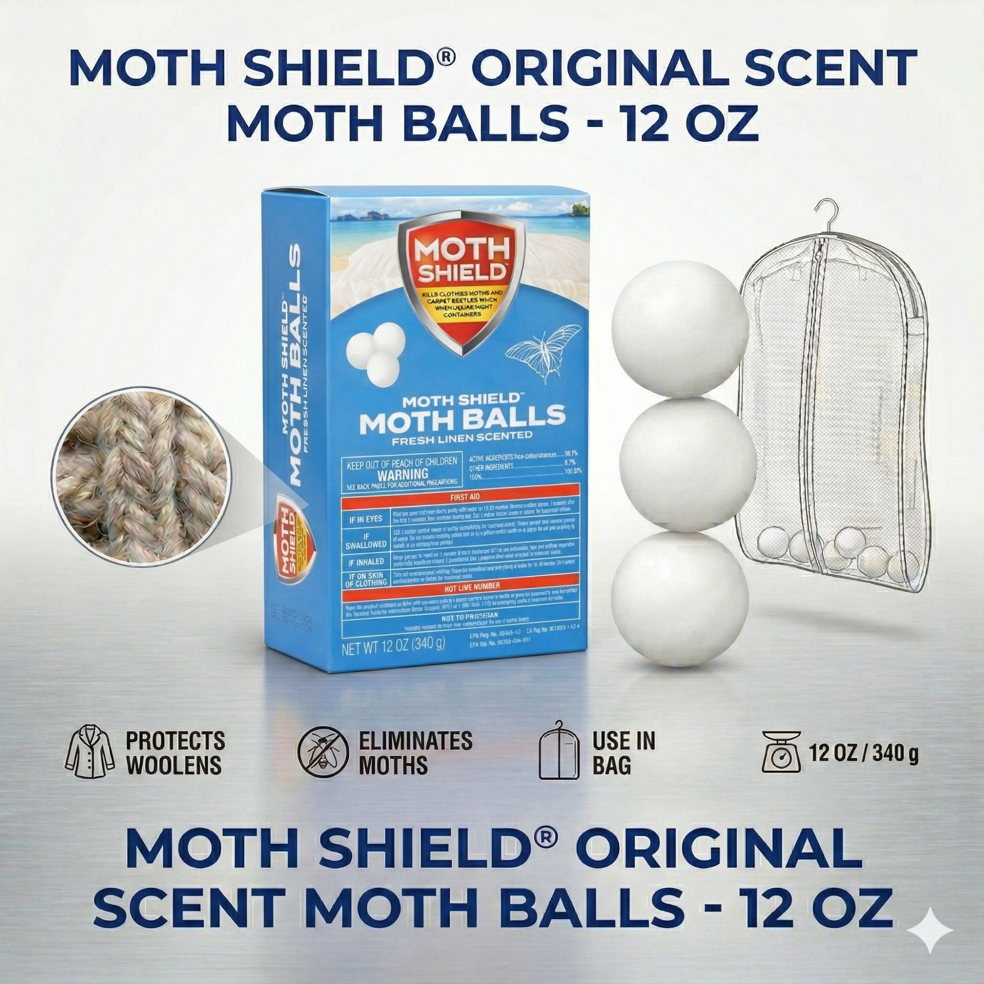 12 oz Moth Shield Moth Balls Fresh Linen Scented - 99Everything