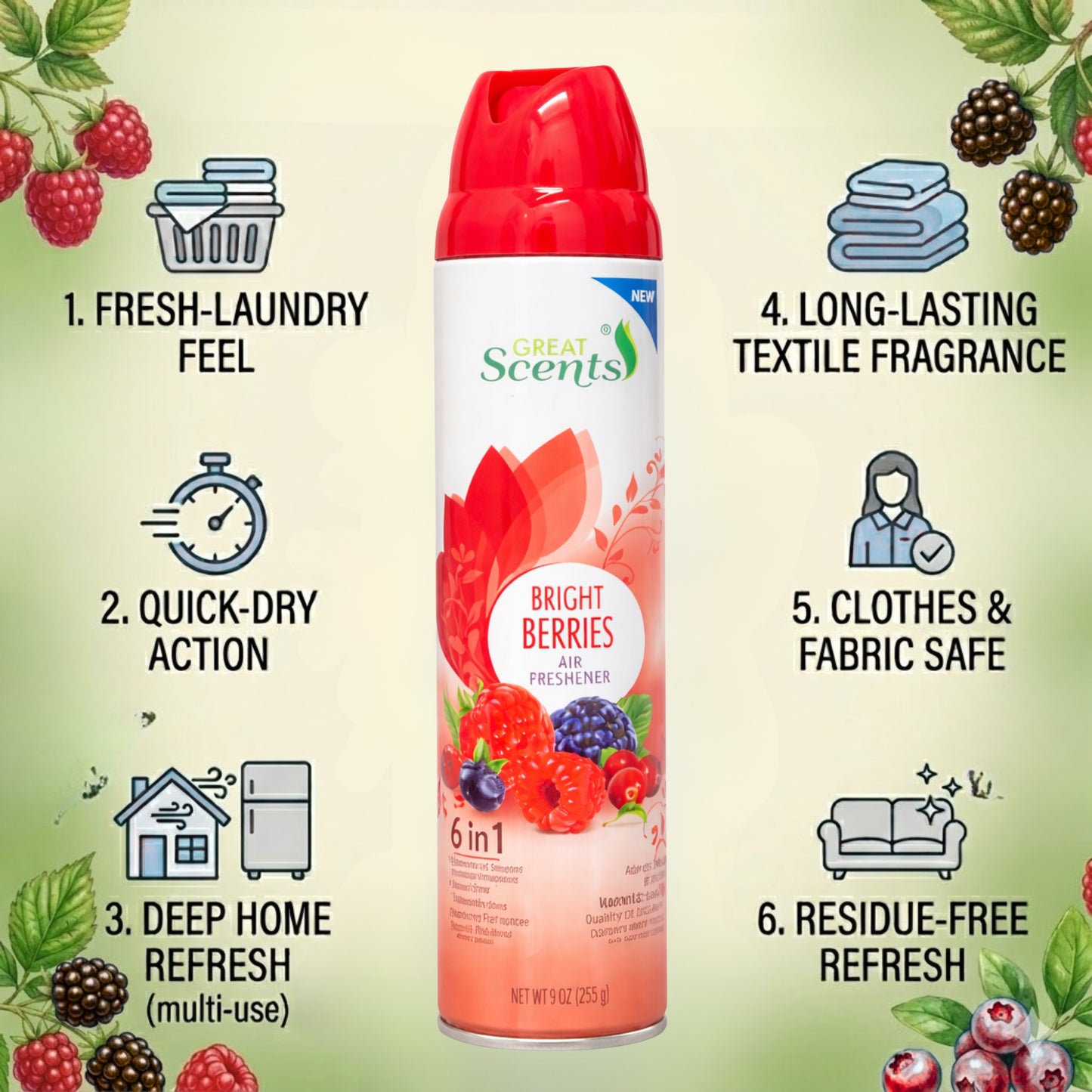 9oz Great Scent Bright Berries Air Freshener Spray Air Freshioner size and feature image