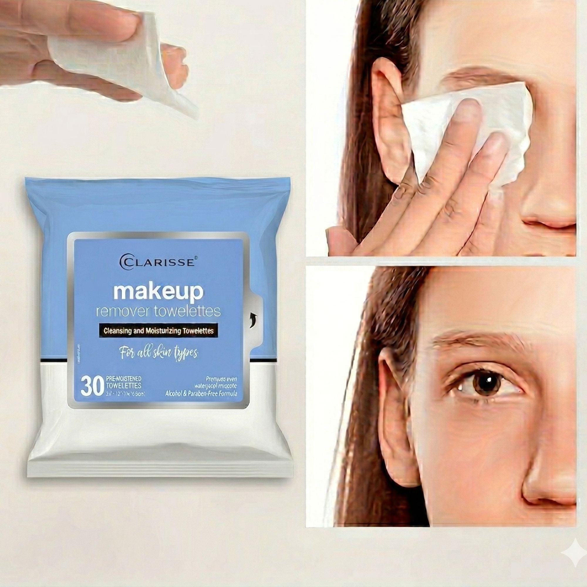 30 ct Clarisse Makeup Remover Towelettes All Skin Types product detail image