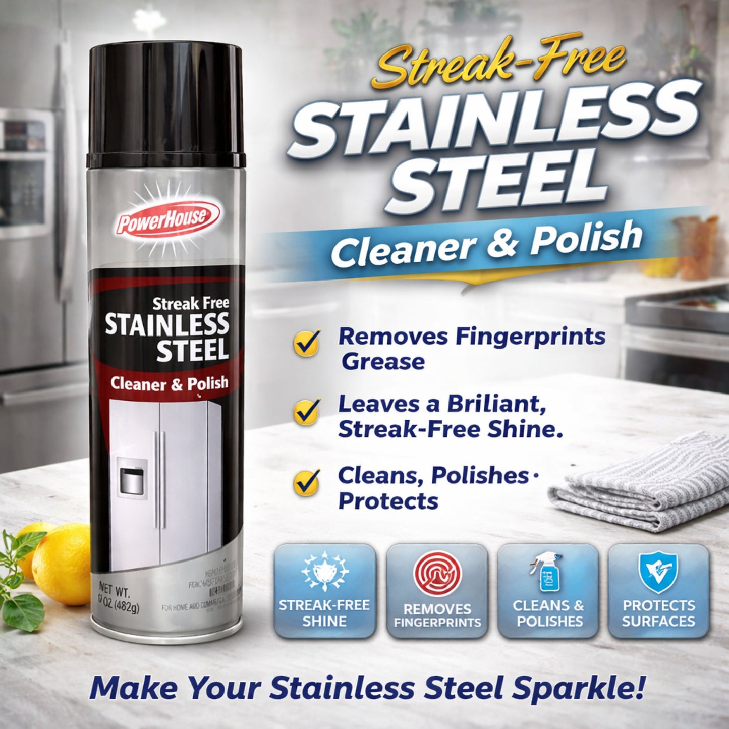 17oz Stainless Steel Cleaner Polish Spray Streak Free Shine Kitchen Appliance Care product detail image