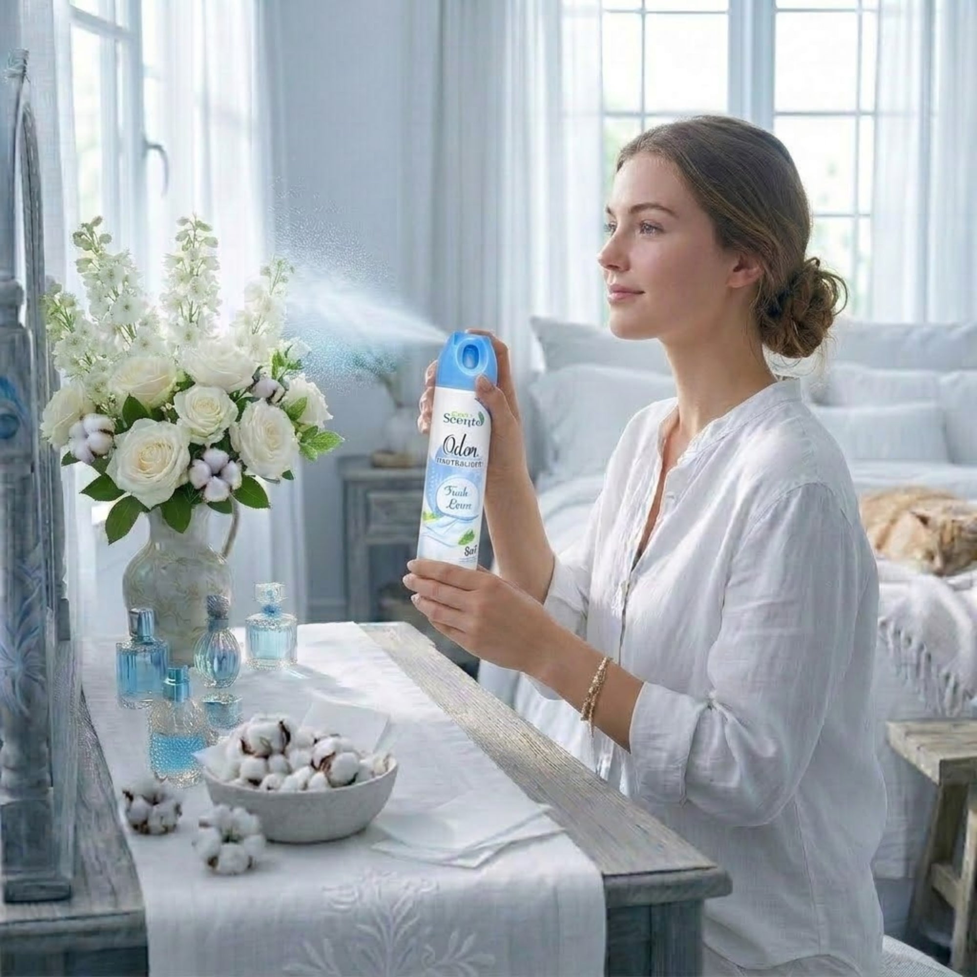 9 oz Great Scents Fresh Linen Spray Odor Neutralizer Air Freshioner lifestyle use image