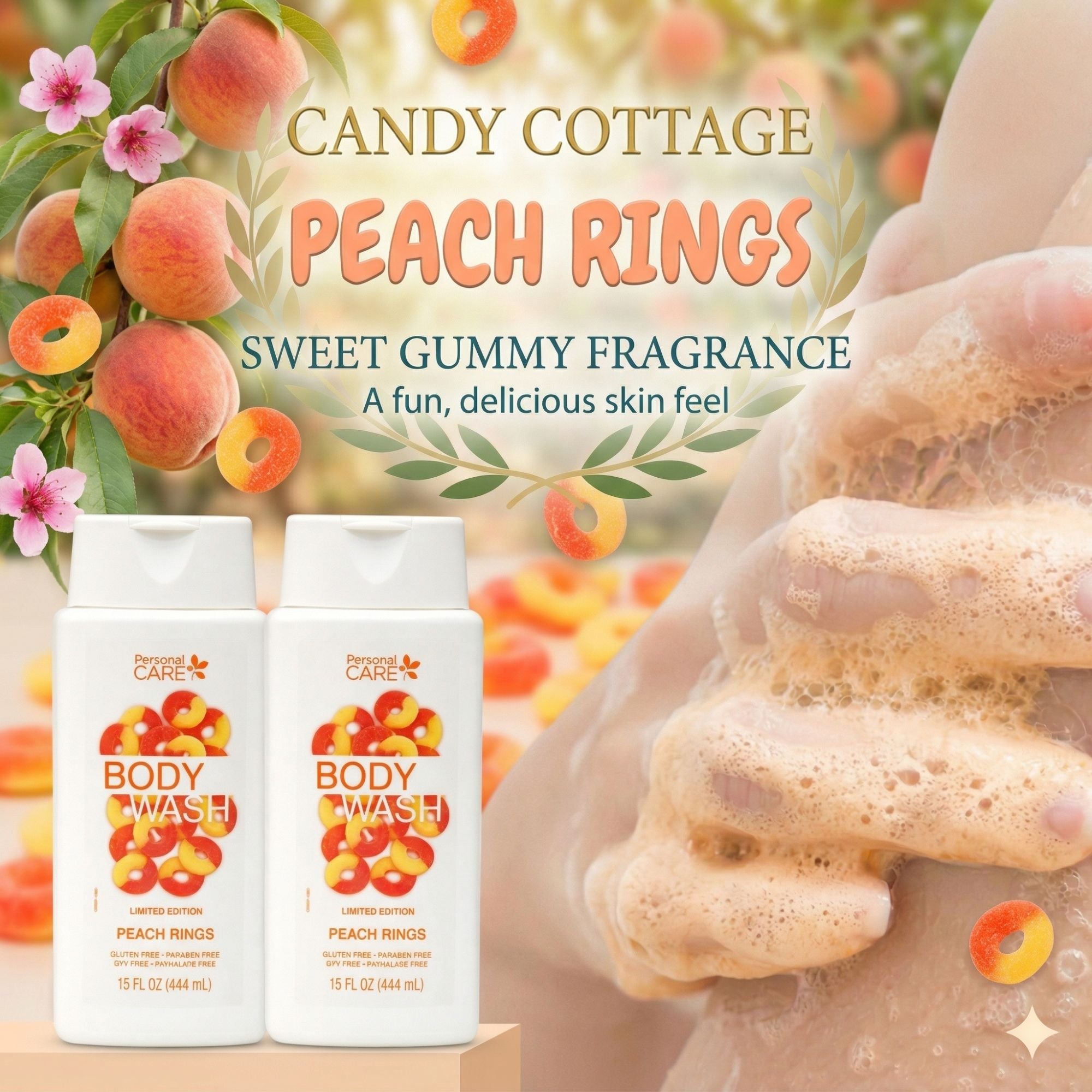 15 fl oz Personal Care Peach Rings Body Wash Bath Essential size and feature image
