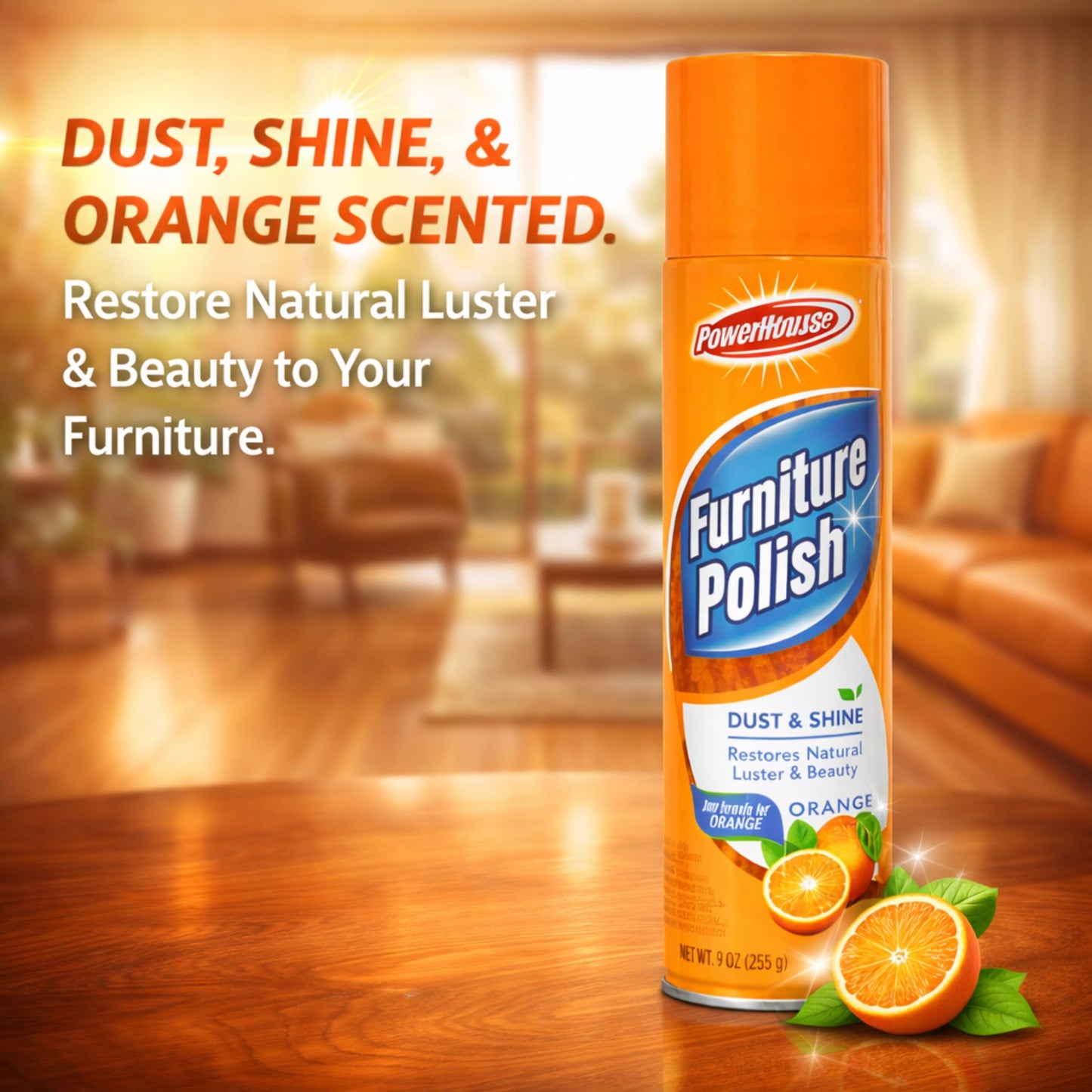 9oz Furniture Polish Spray: Dust Shine Restores Wood Luster Orange Scent Home Care product detail image